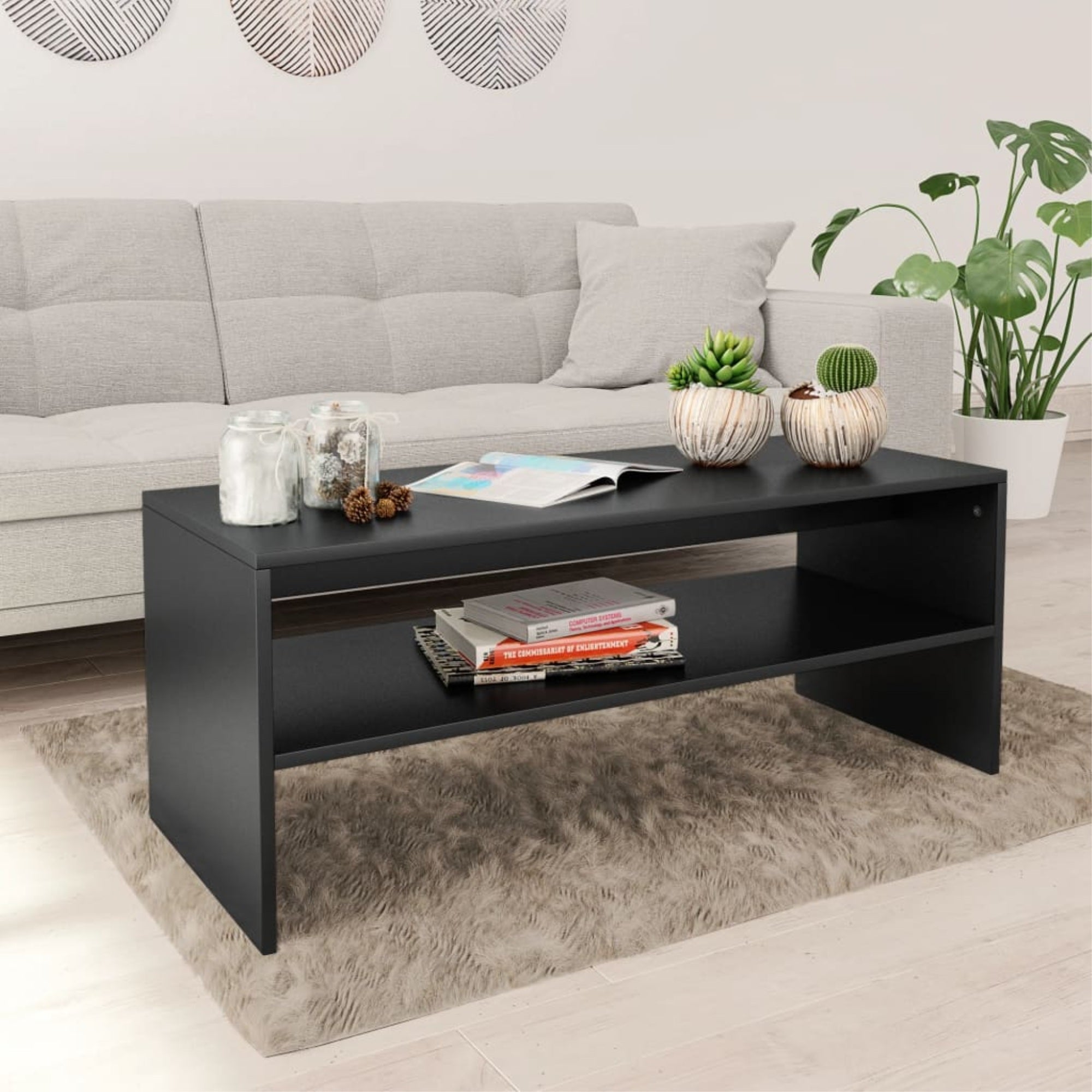 Vidaxl Coffee Table Black 39.4'X15.7'X15.7' Chipboard
