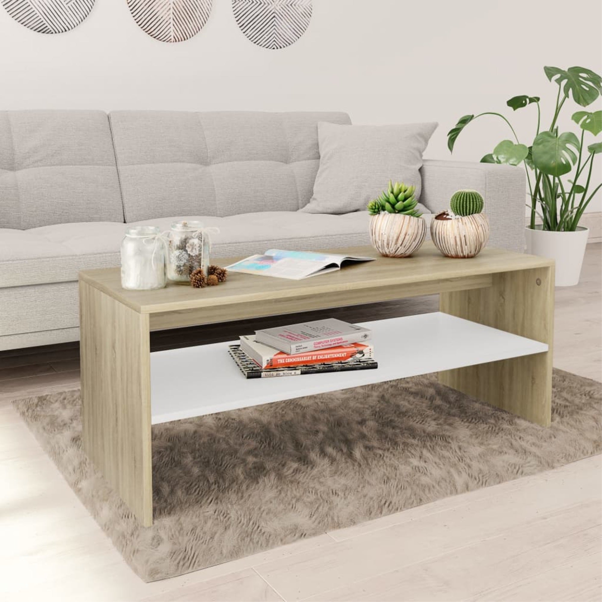 Vidaxl Coffee Table White And Sonoma Oak 39.4'X15.7'X15.7' Chipboard