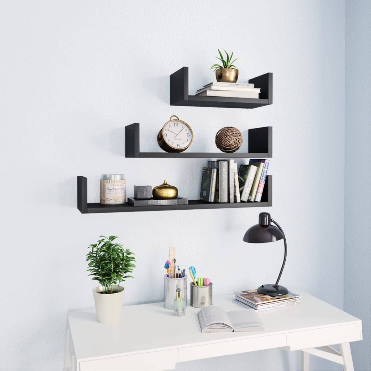 Vidaxl Wall Display Shelf 3 Pcs Black Chipboard
