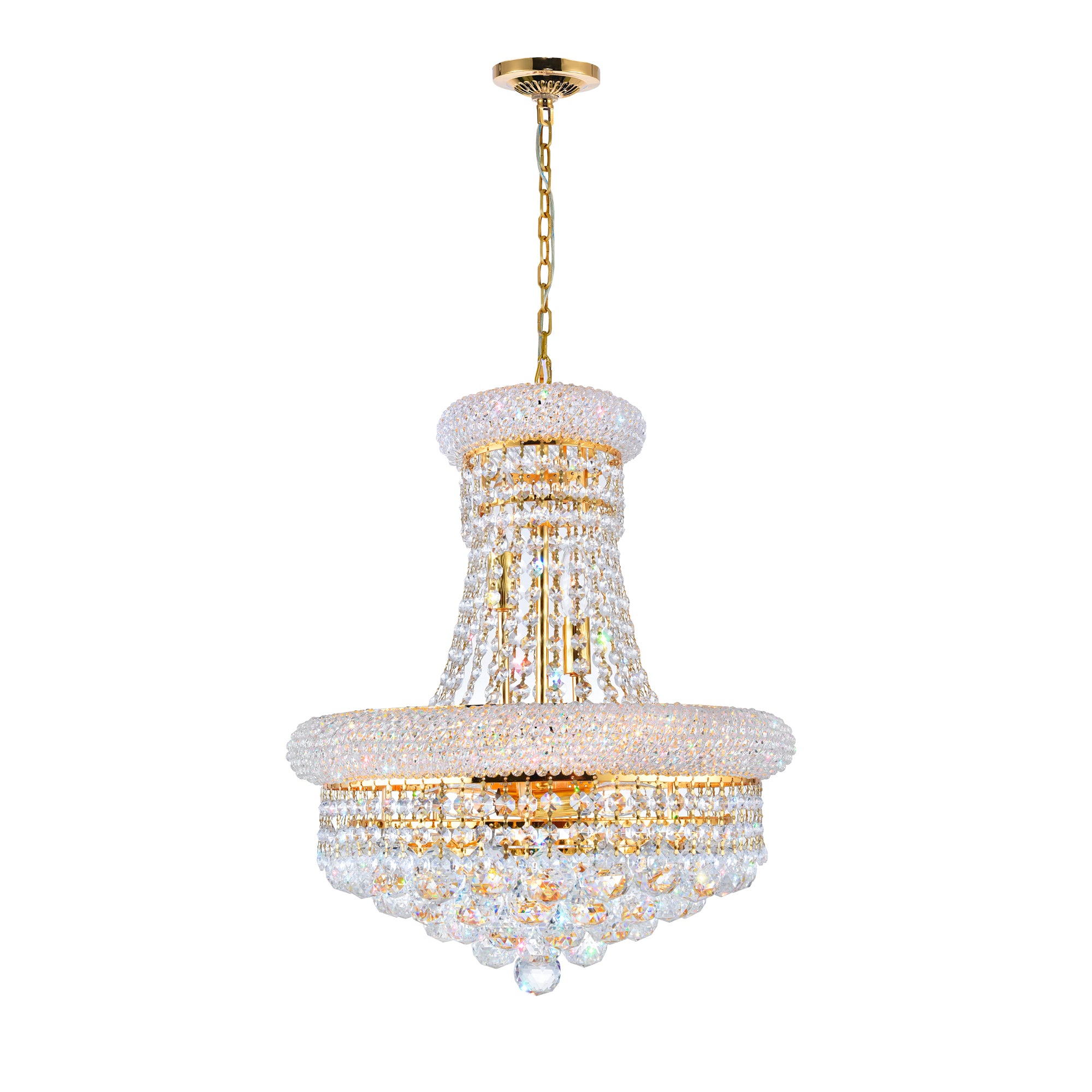 8 Light Down Chandelier With Gold Finish