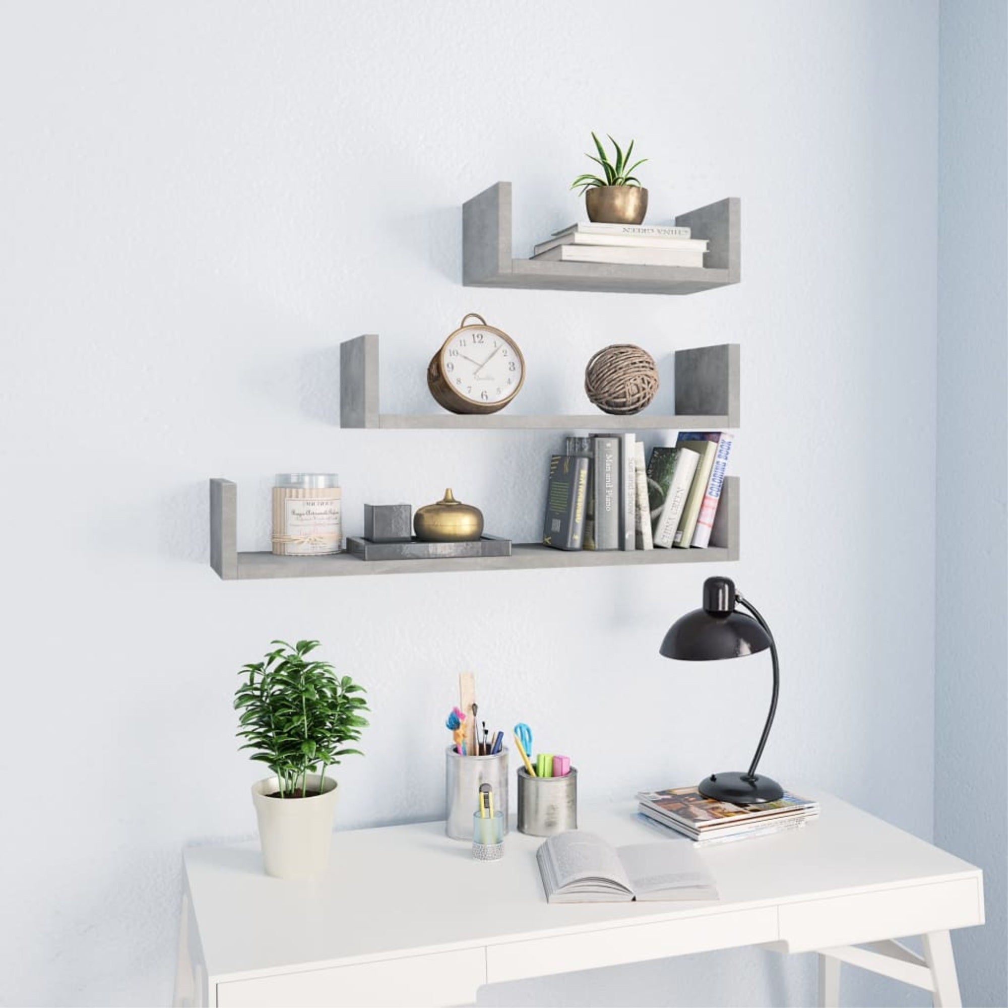 Vidaxl Wall Display Shelf 3 Pcs Concrete Gray Chipboard