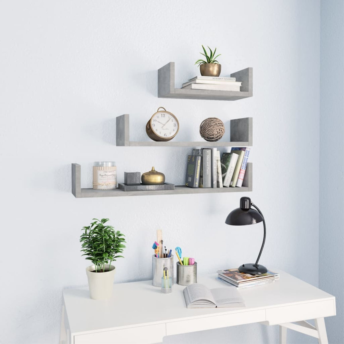 Vidaxl Wall Display Shelf 3 Pcs Concrete Gray Chipboard