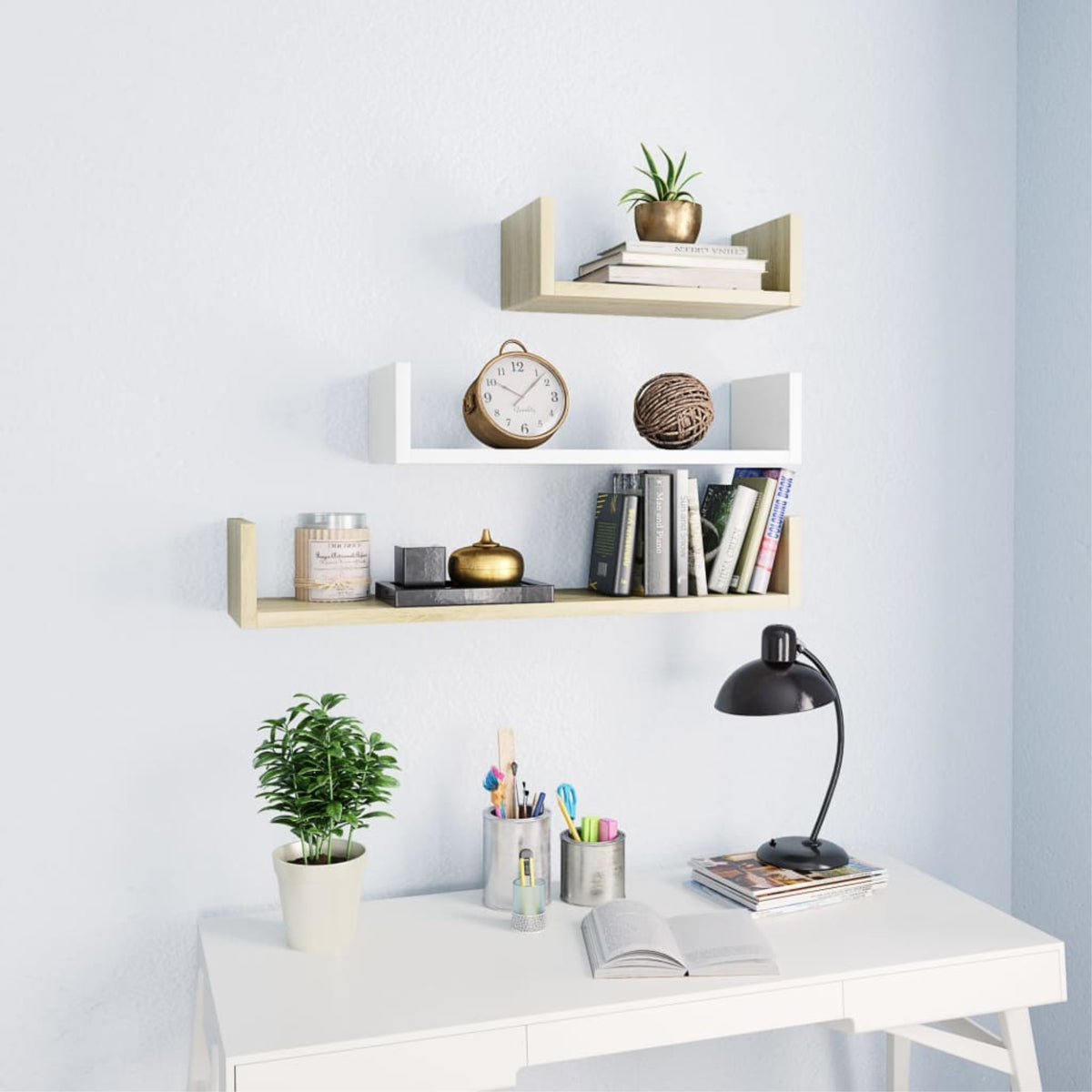 Vidaxl Wall Display Shelf 3 Pcs White And Sonoma Oak Chipboard