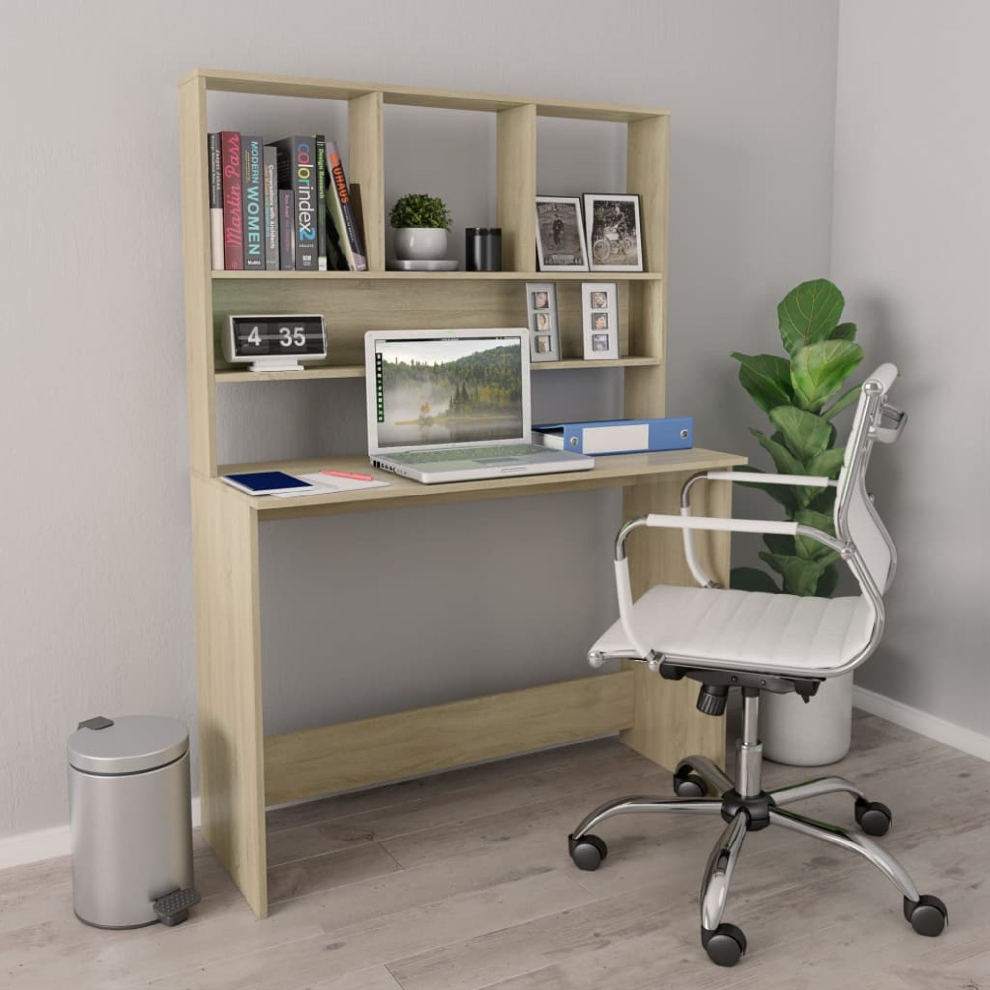 Vidaxl Desk With Shelves Sonoma Oak 43.3'X17.7'X61.8' Chipboard