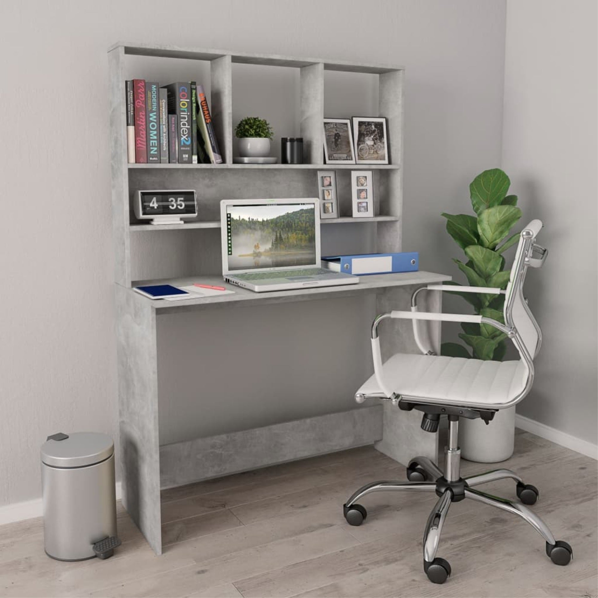 Vidaxl Desk With Shelves Concrete Gray 43.3'X17.7'X61.8' Chipboard