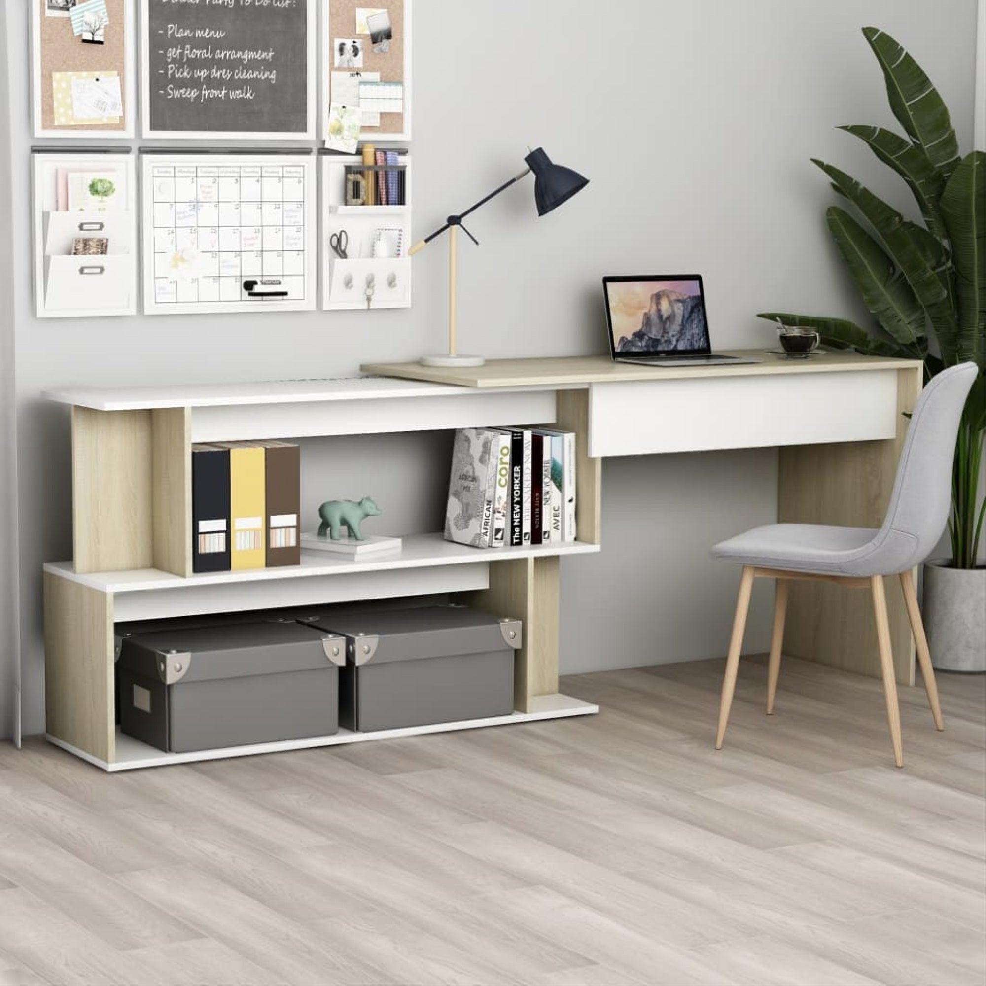 Vidaxl Corner Desk White And Sonoma Oak 47.2'X19.7'X29.9' Chipboard