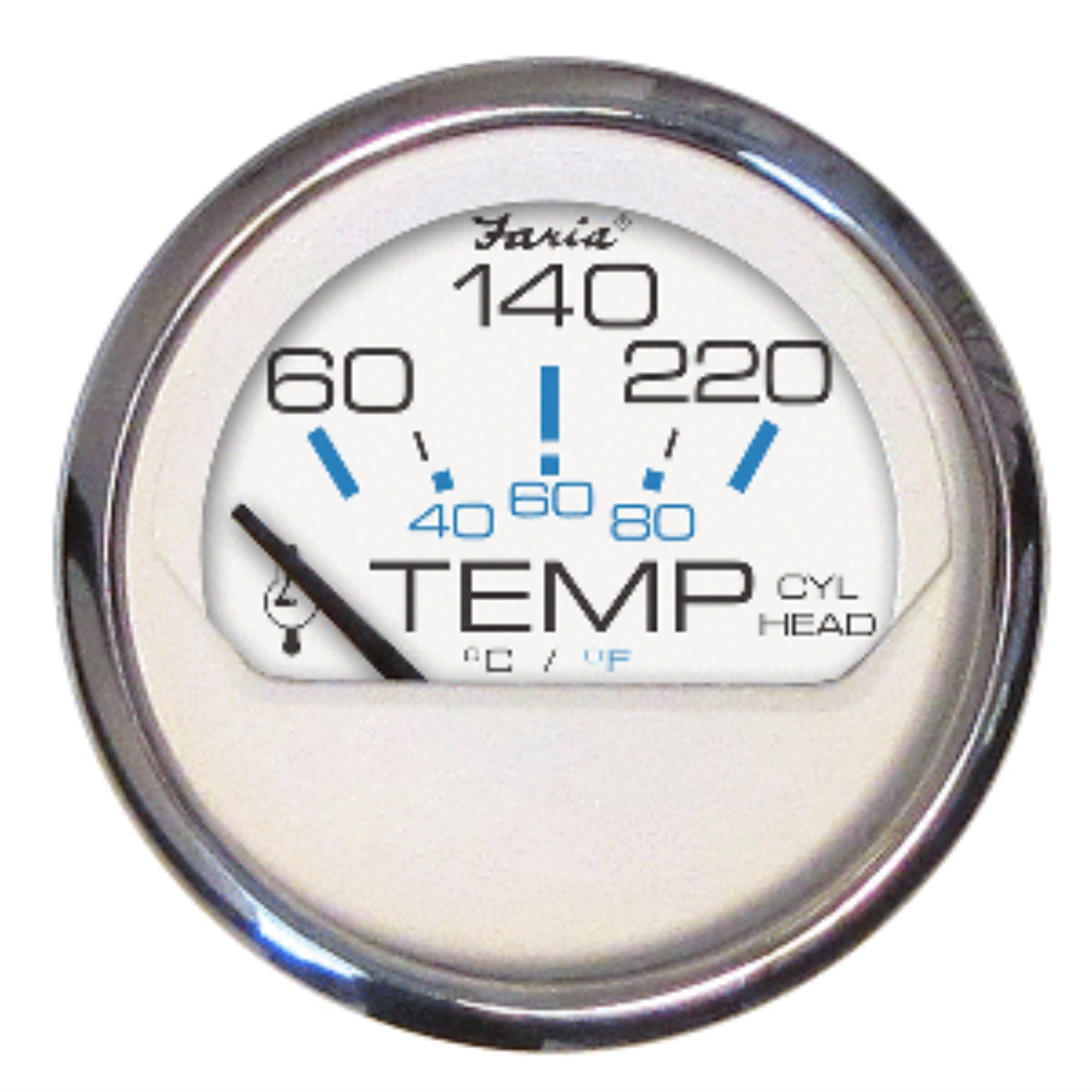 Faria Chesapeake White Ss 2' Cylinder Head Temperature Gauge (60-220&Deg;F)