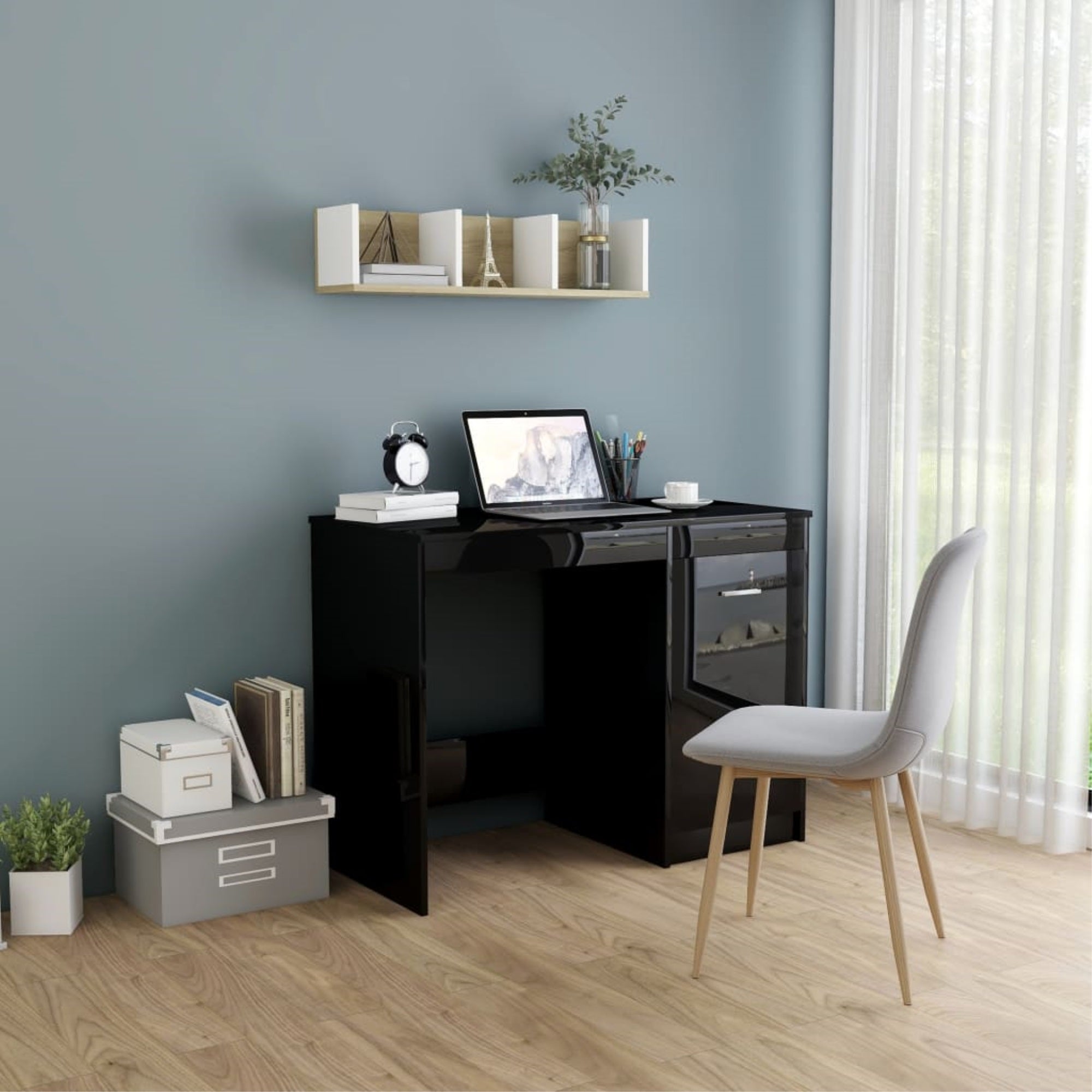 Vidaxl Desk High Gloss Black 39.4'X19.7'X29.9' Chipboard