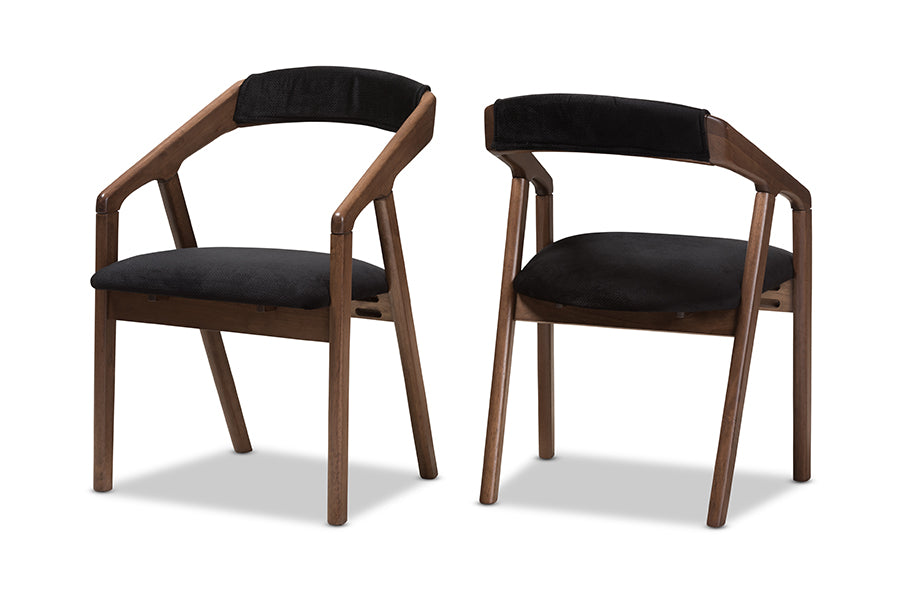Baxton Studio Wendy Mid-Century Modern Black Fabric And Walnut Medium Brown Wood Finishing Dining Set