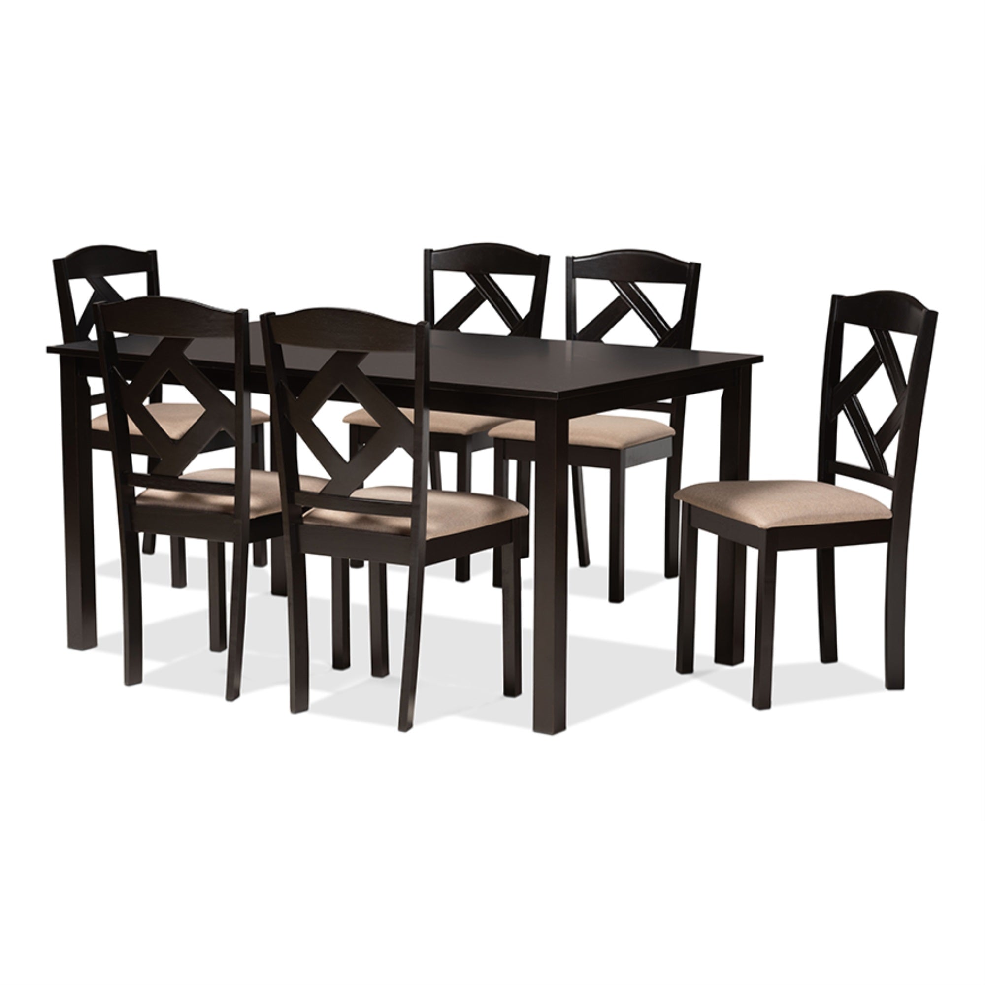 Baxton Studio Ruth Sand Fabric Upholstered and Dark Brown Finished Wood 7-Piece Dining Set