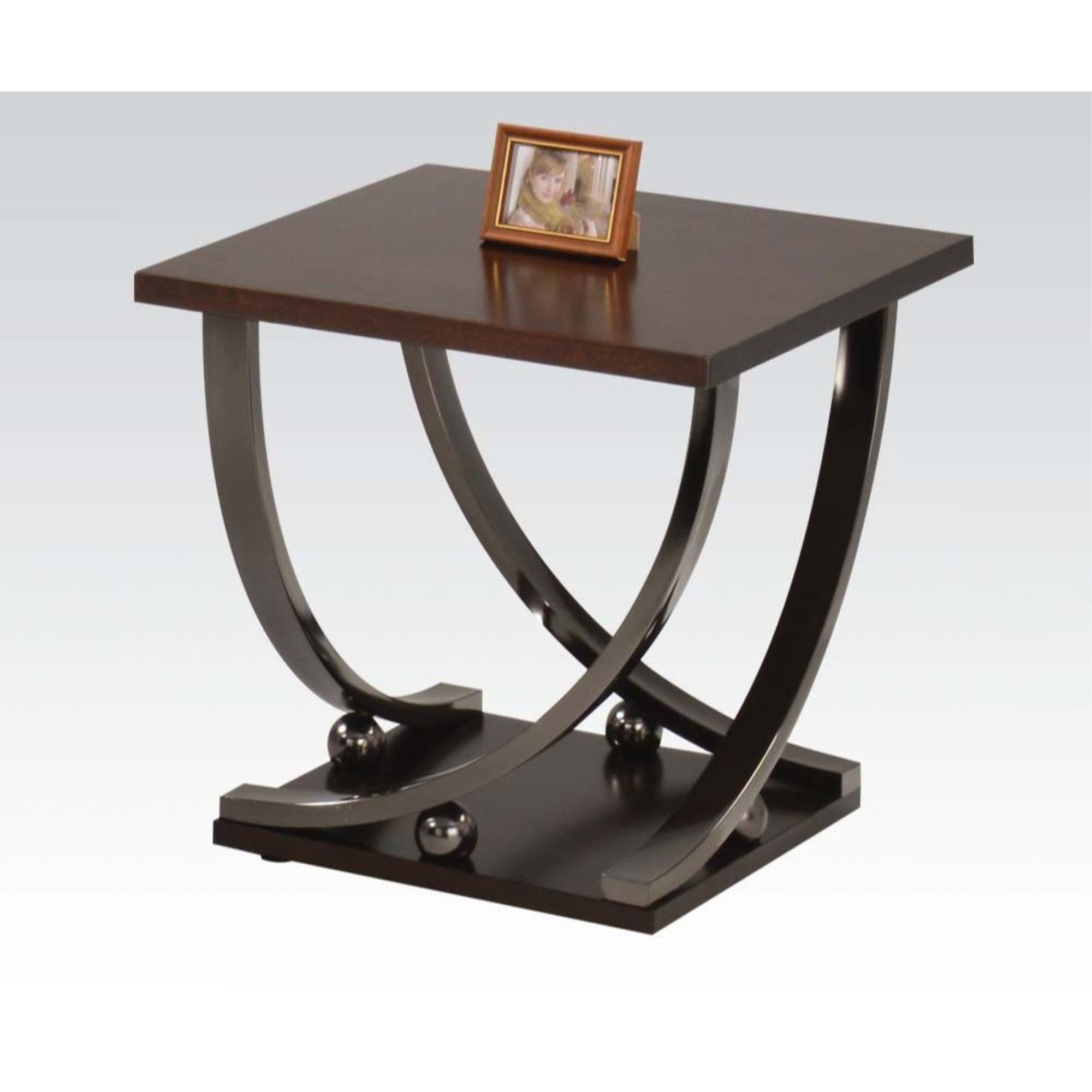 Yadlio End Table - Contemporary Design with Wooden Top, Bottom Shelf, and Black Nickel Metal Stand - Square Table for Stunning Home Decor