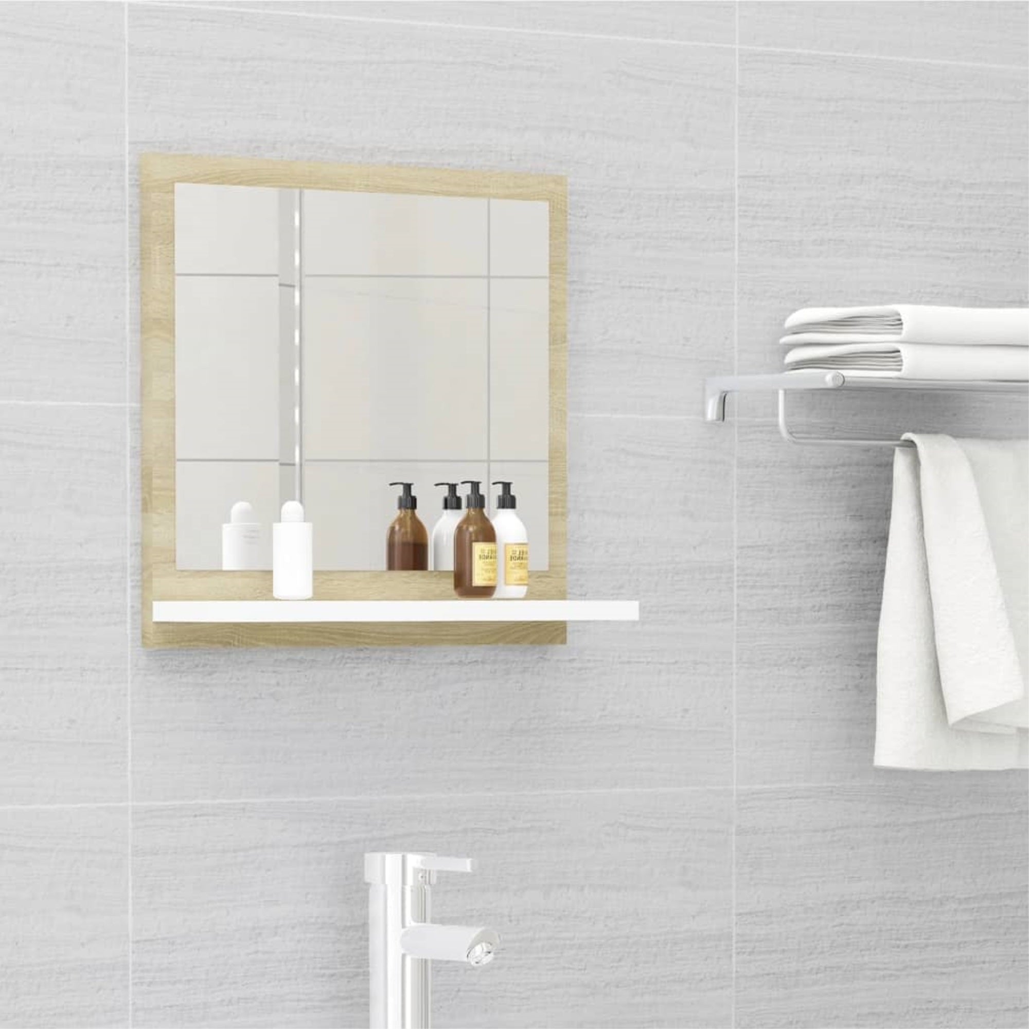 Vidaxl Bathroom Mirror White And Sonoma Oak 15.7'X4.1'X14.6' Chipboard
