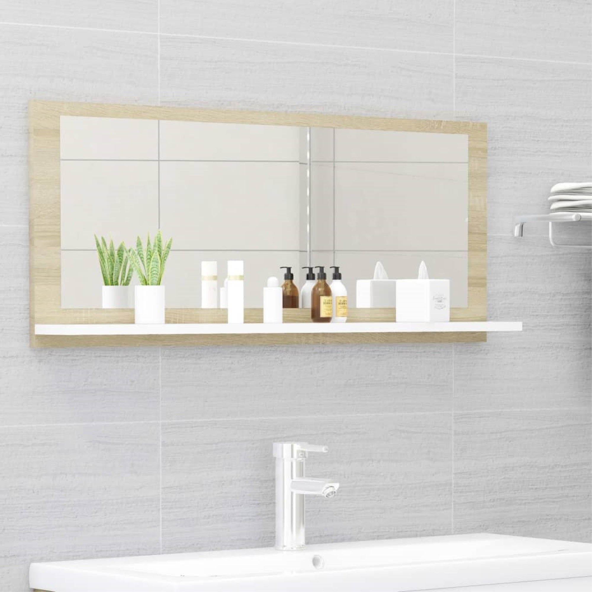 Vidaxl Bathroom Mirror White And Sonoma Oak 35.4'X4.1'X14.6' Chipboard