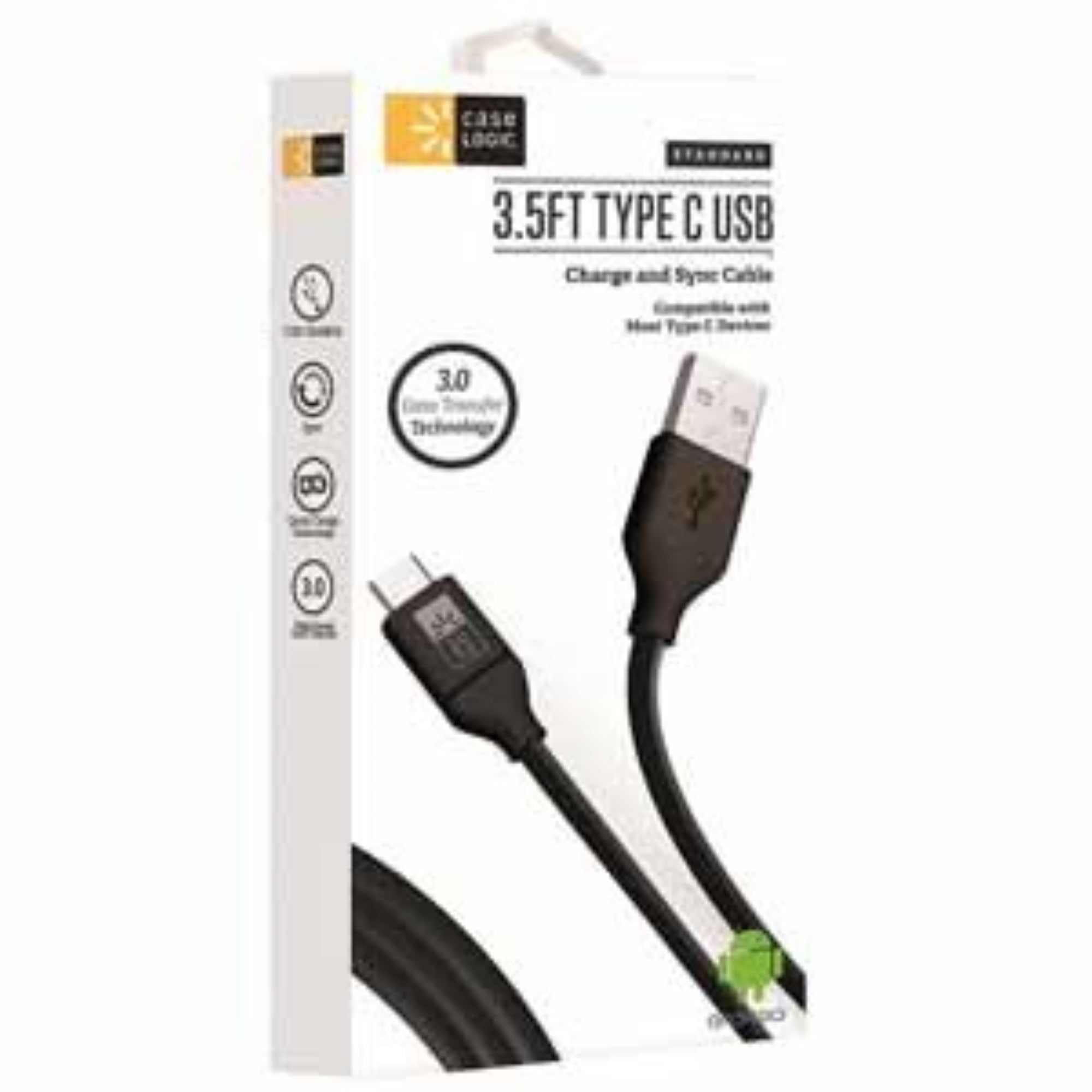 3.5' Type-C Chrome Cable- Bk