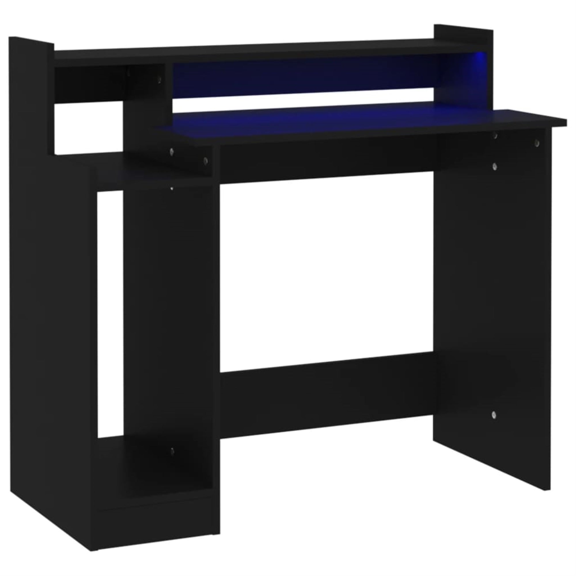 vidaXL Desk with LED Lights Black 38.2″x17.7″x35.4″ Engineered Wood