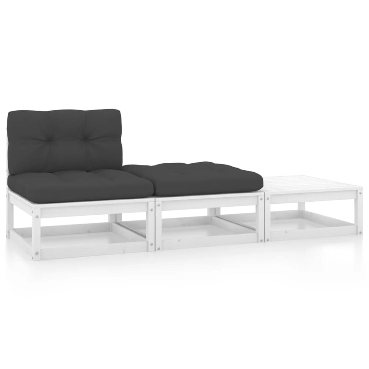 Vidaxl 3 Piece Garden Lounge Set With Cushions White Solid Pinewood