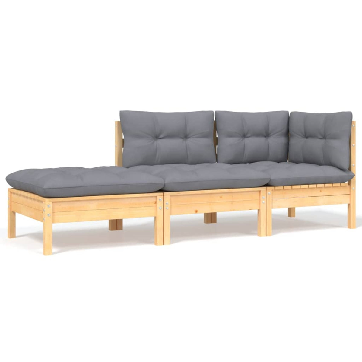 Vidaxl 3 Piece Patio Lounge Set With Gray Cushions Solid Pinewood