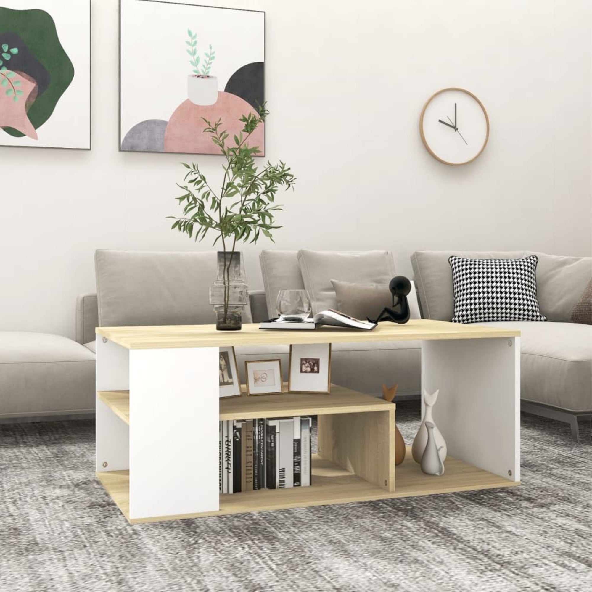 Vidaxl Coffee Table White And Sonoma Oak 39.4'X19.7'X15.7' Chipboard