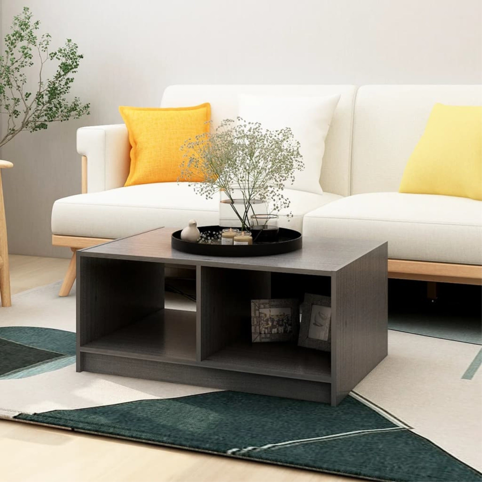 Vidaxl Coffee Table Gray 29.5'X19.7'X13.2' Solid Pinewood