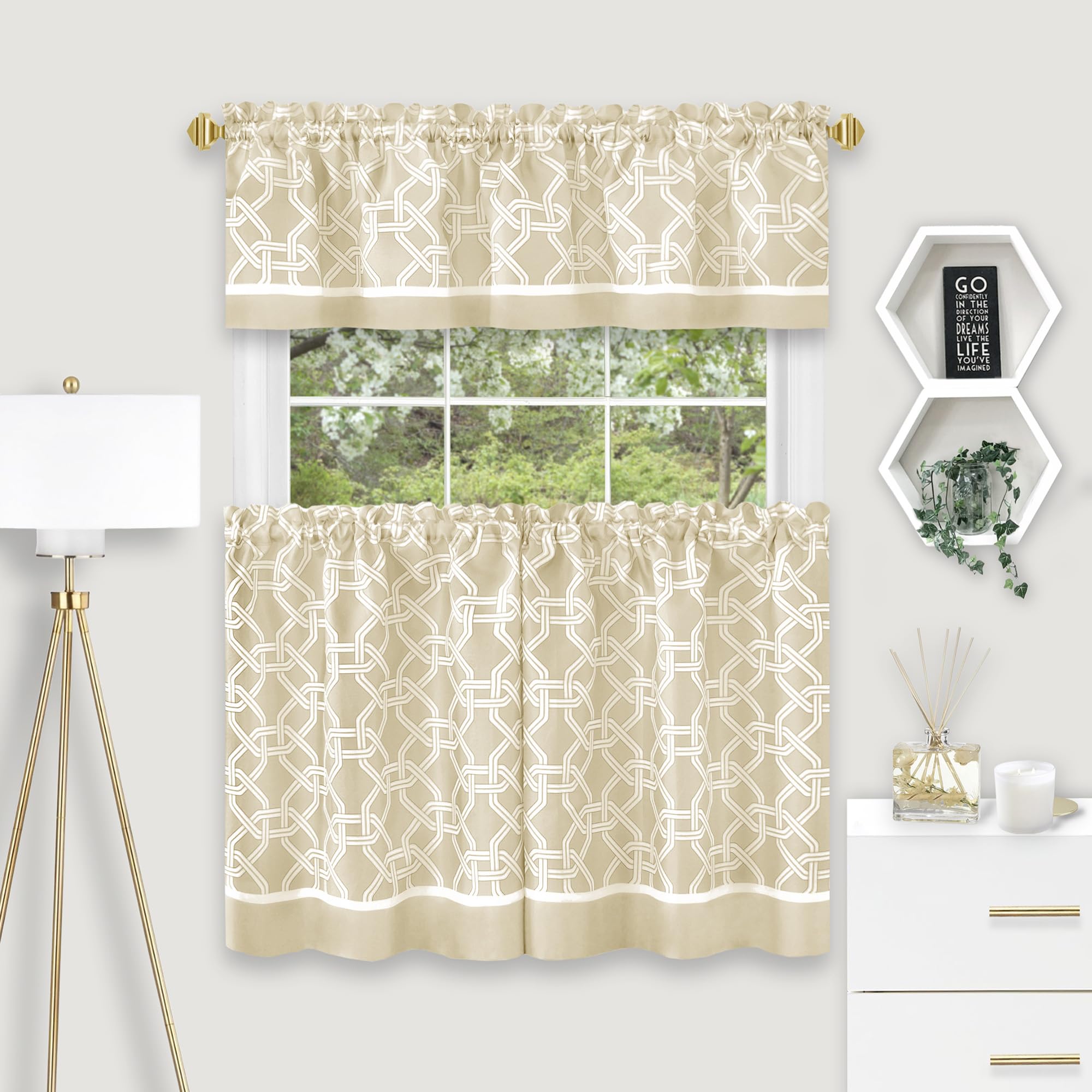 Arlington Curtain Tier and Valance Set - 58x24/58x13 - Tan
