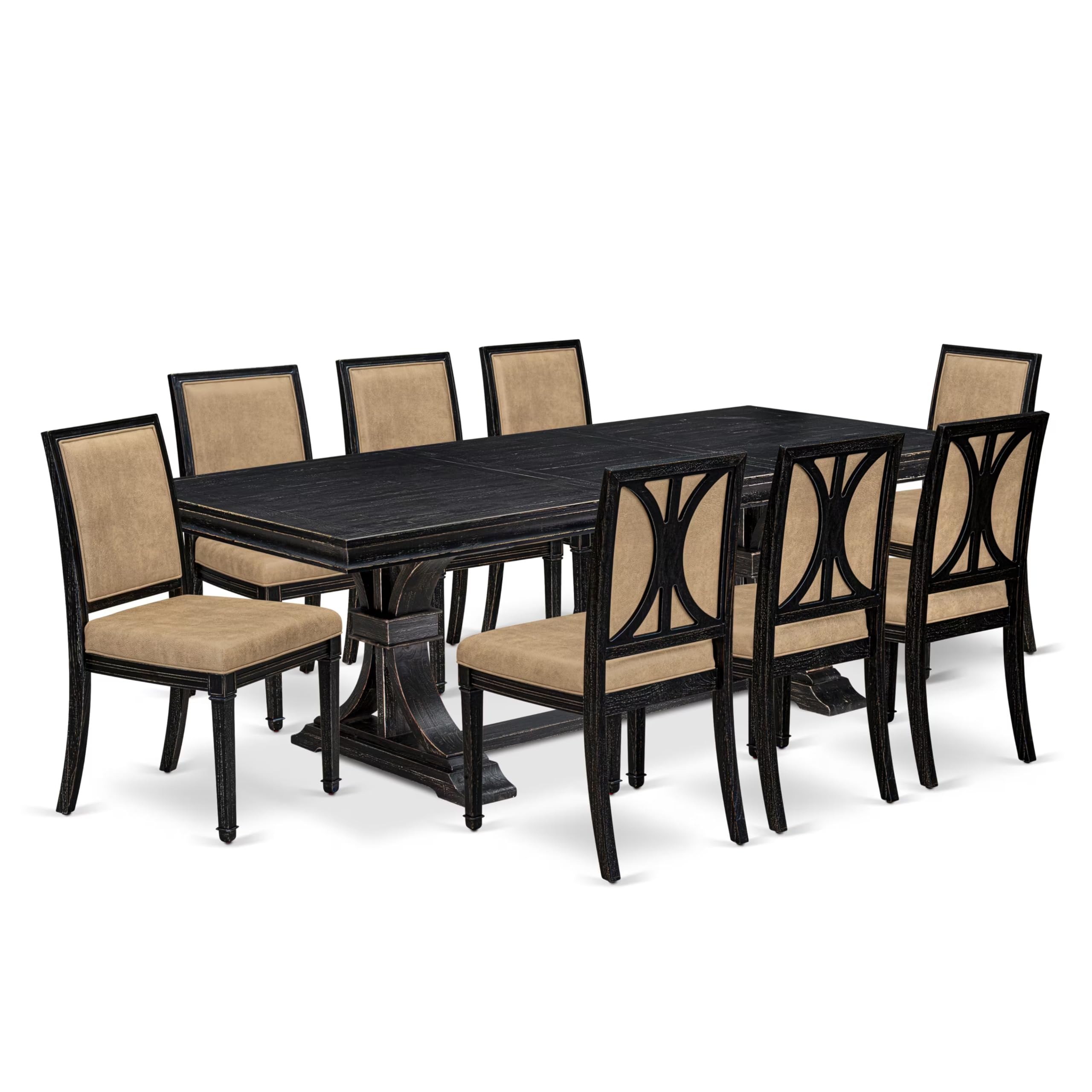9 piece Kitchen Table Set of a Dining Table and 8 Dark Grey Dining Chairs