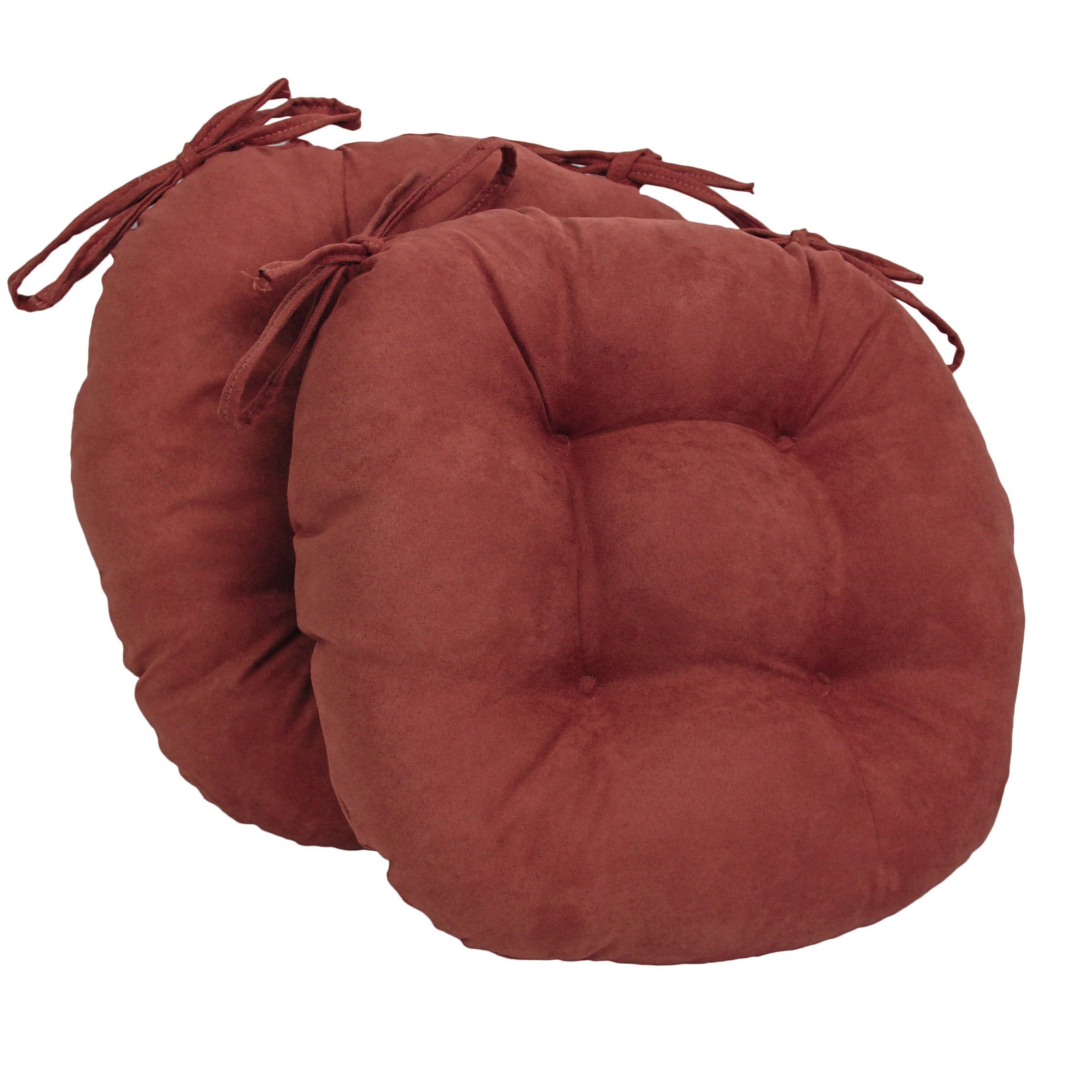 16-inch Solid Micro Suede Round Tufted Chair Cushions (Set of 2) - Red Wine