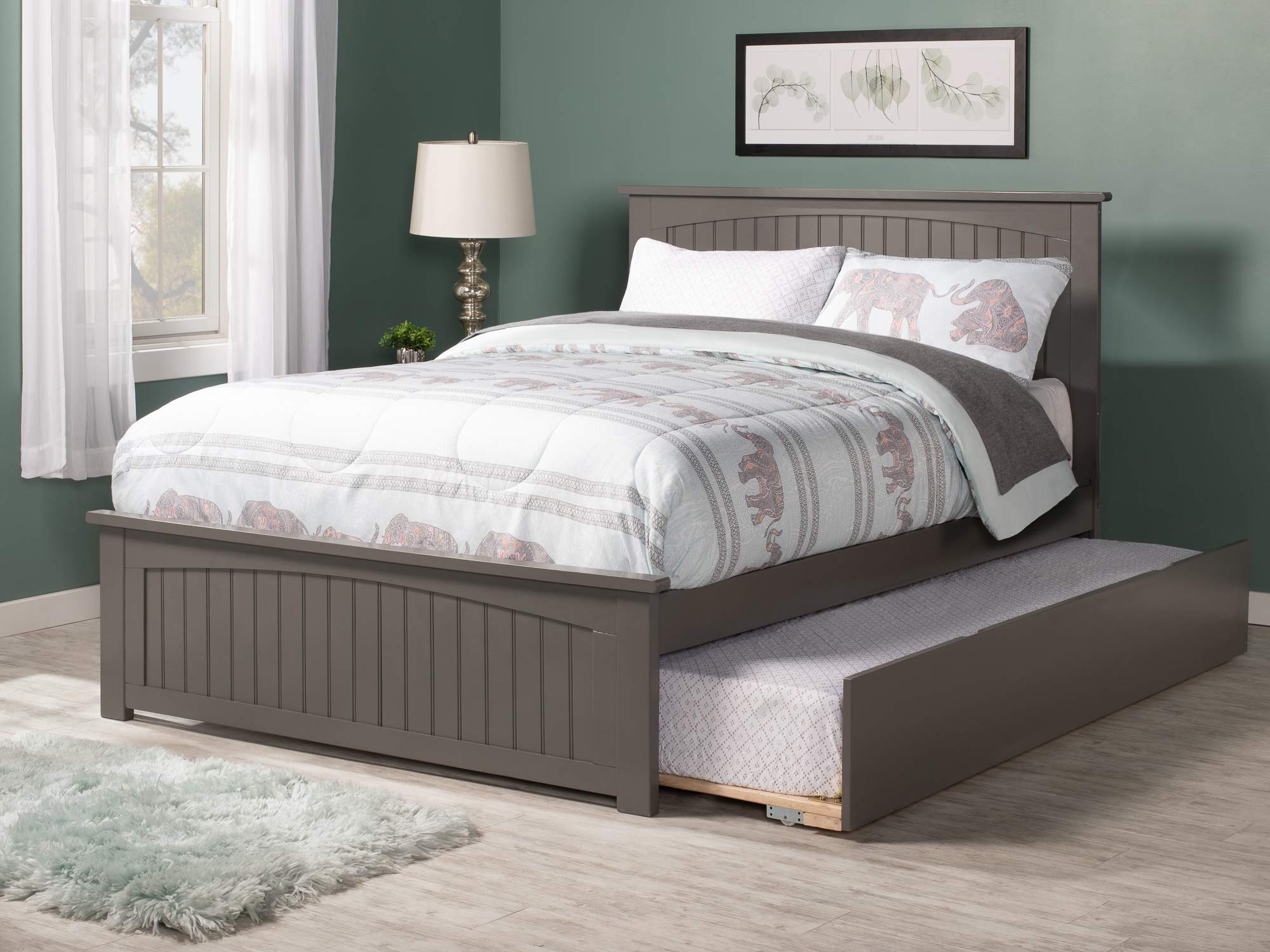 Nantucket Full Platform Bed with Matching Foot Board with Full Size Urban Trundle Bed in Grey