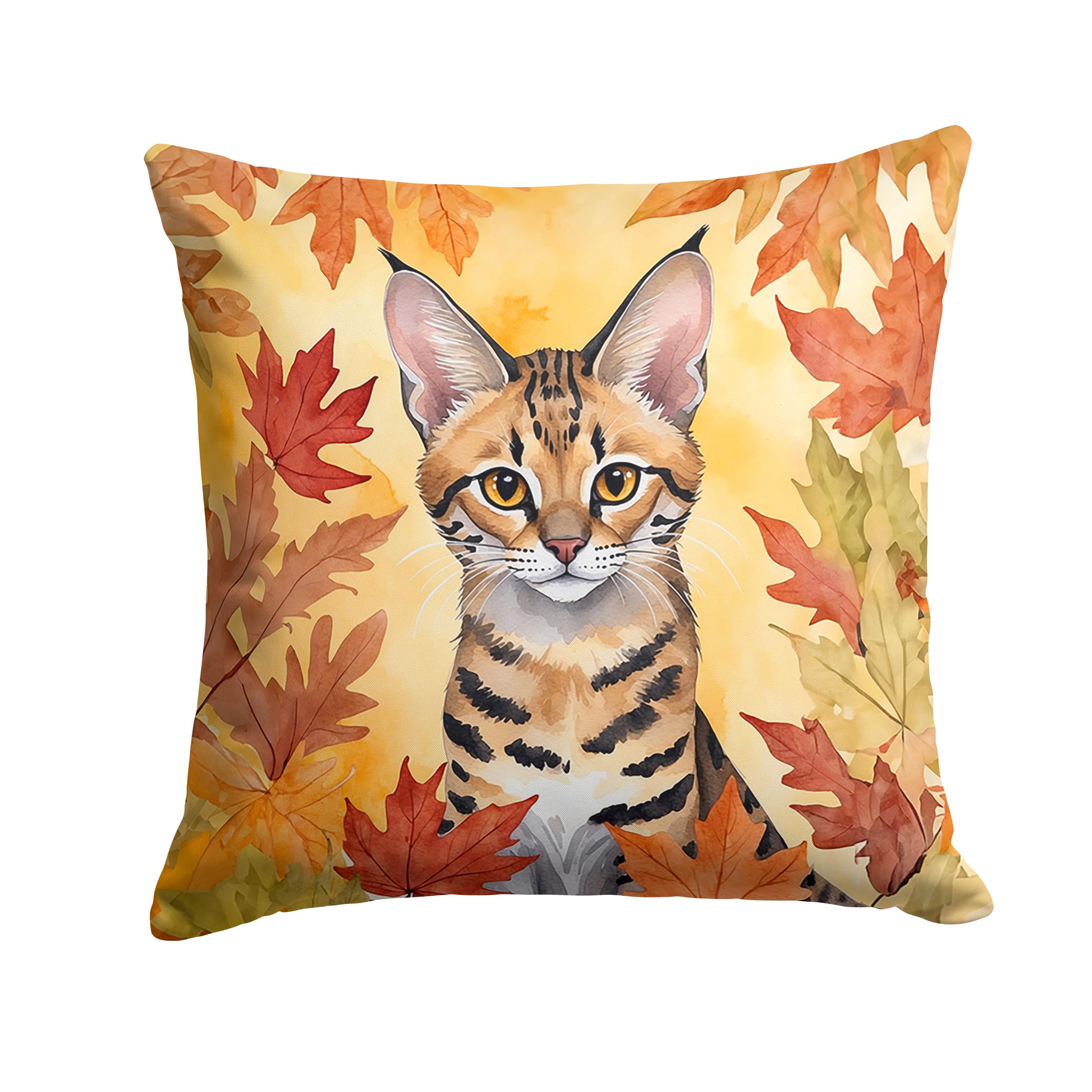 Carolines Treasures Savannah Cat in Fall Leaves Throw Pillow Machine Washable, Indoor Outdoor Decorative Pillow for Couch, Bed or Patio, 18Hx18W
