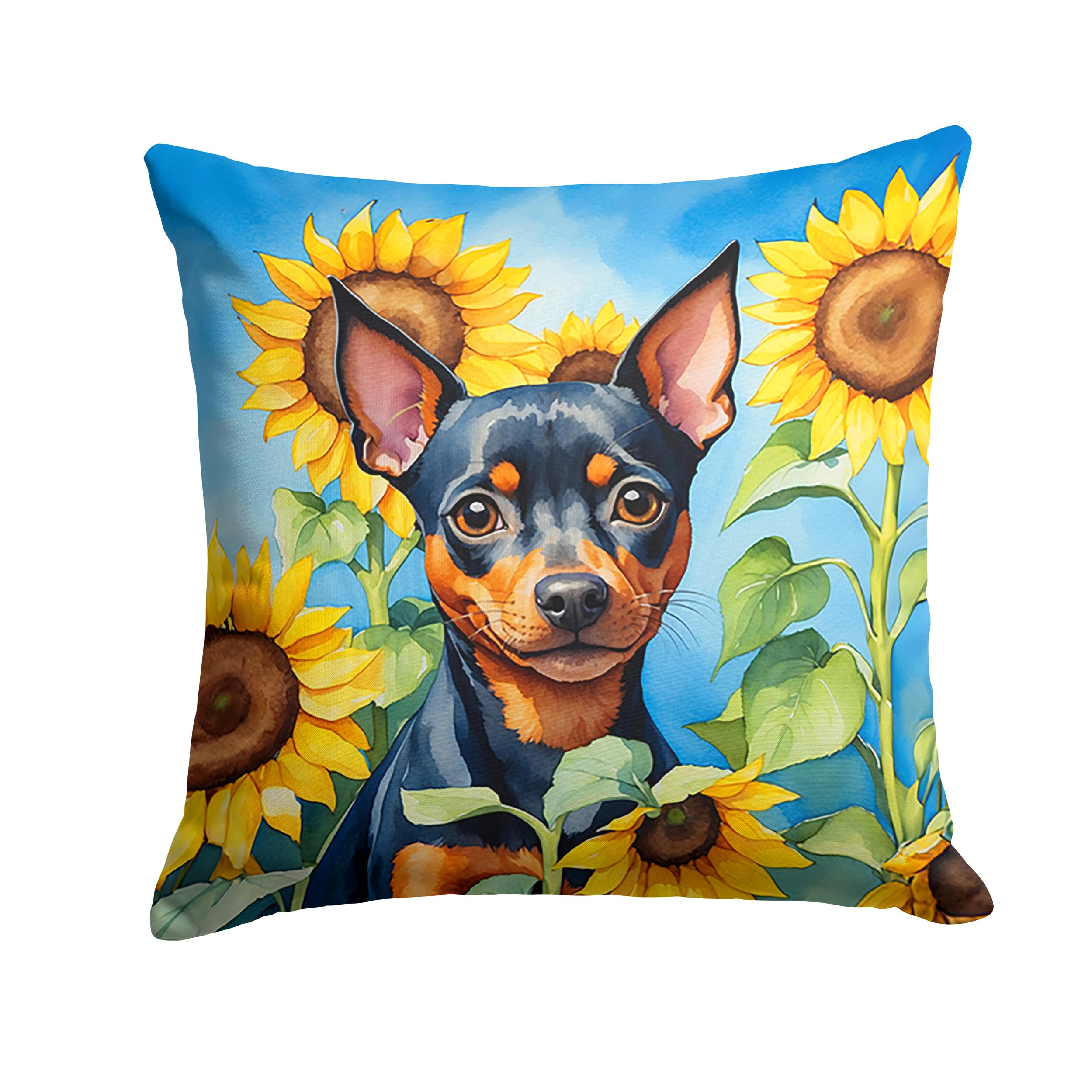 Carolines Treasures in Sunflowers Throw Pillow, 18Hx18W, Miniature Pinscher 6121