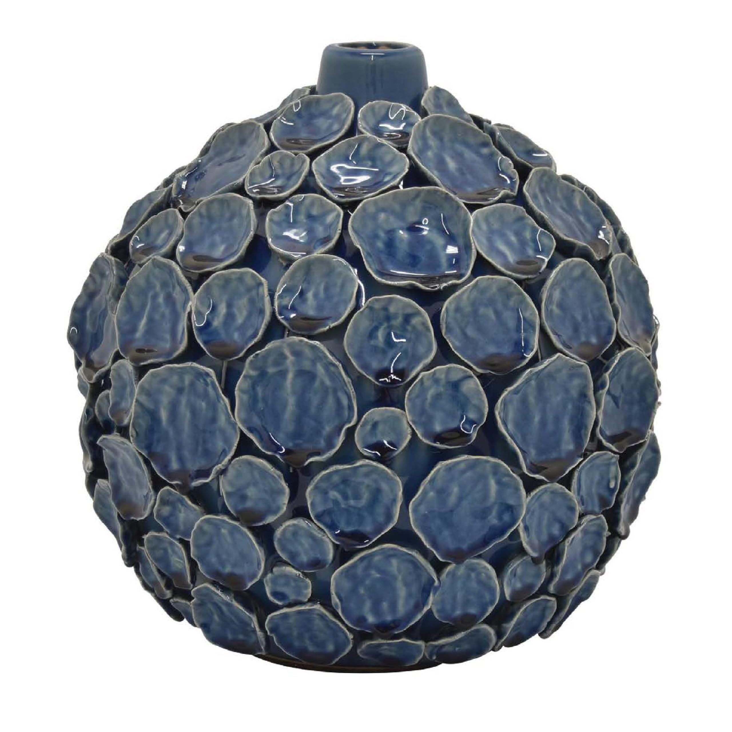 Remus Accent Vase with Raised Pebble Pattern, Glazed Blue Ceramic