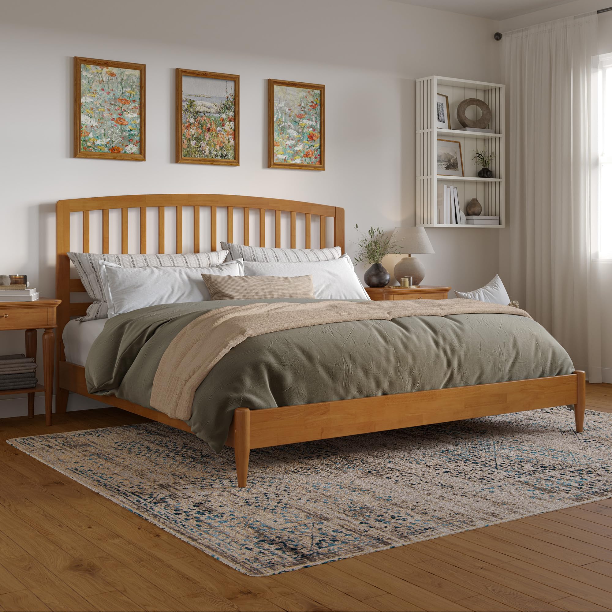 Quincy King Solid Wood Low Profile Platform Bed in Light Toffee