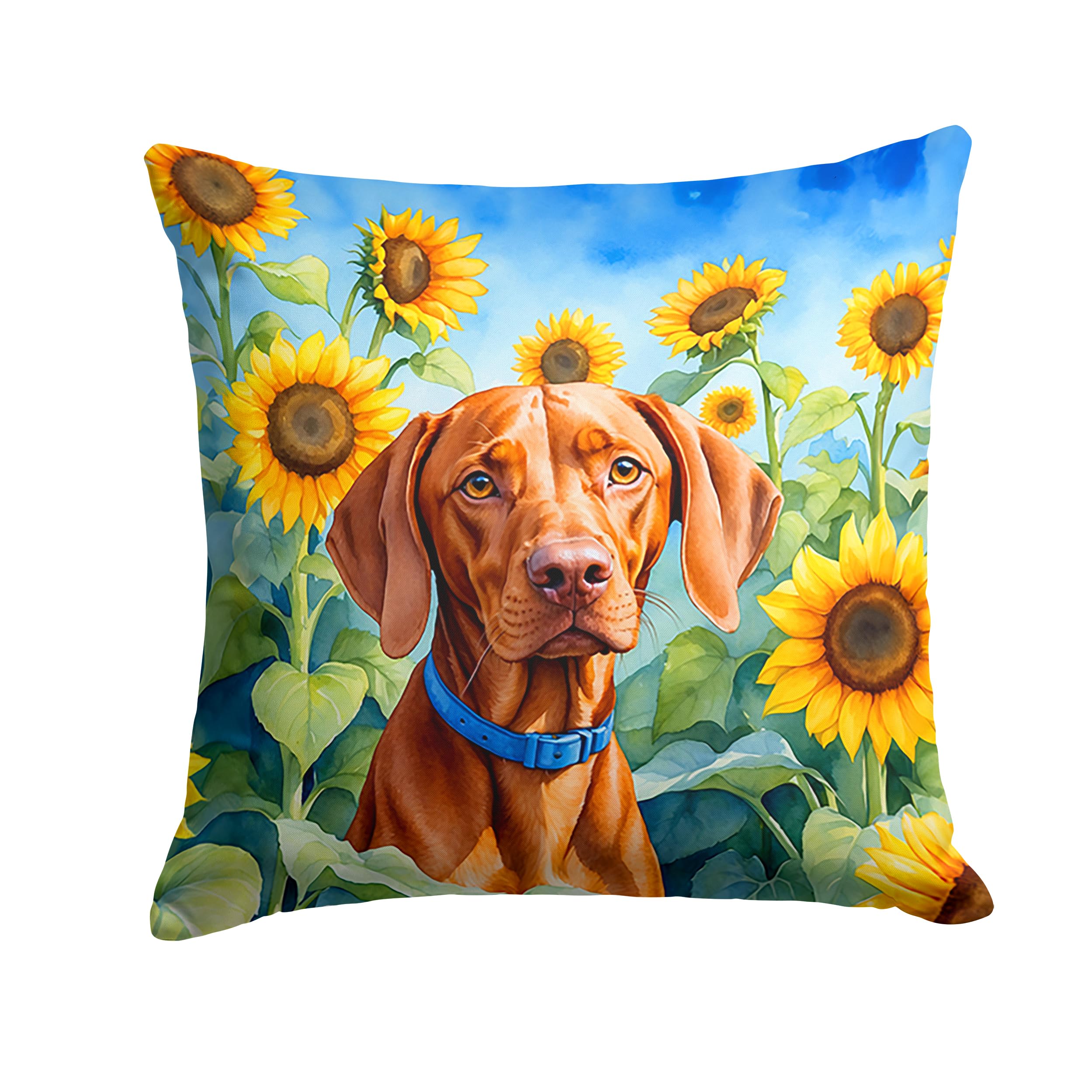 Carolines Treasures in Sunflowers Throw Pillow, 14Hx14W, Vizsla 6169