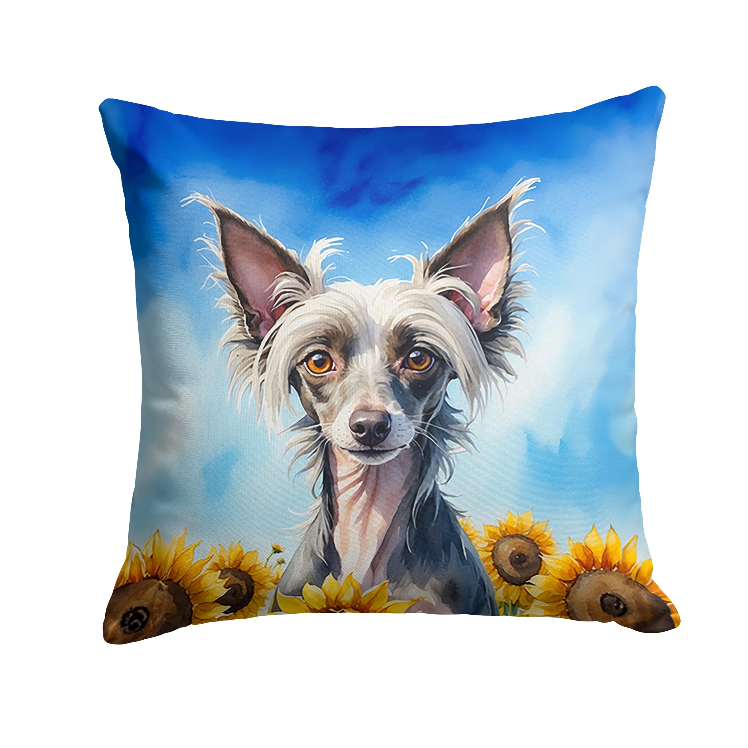Carolines Treasures in Sunflowers Throw Pillow, 18Hx18W, Chinese Crested 6053