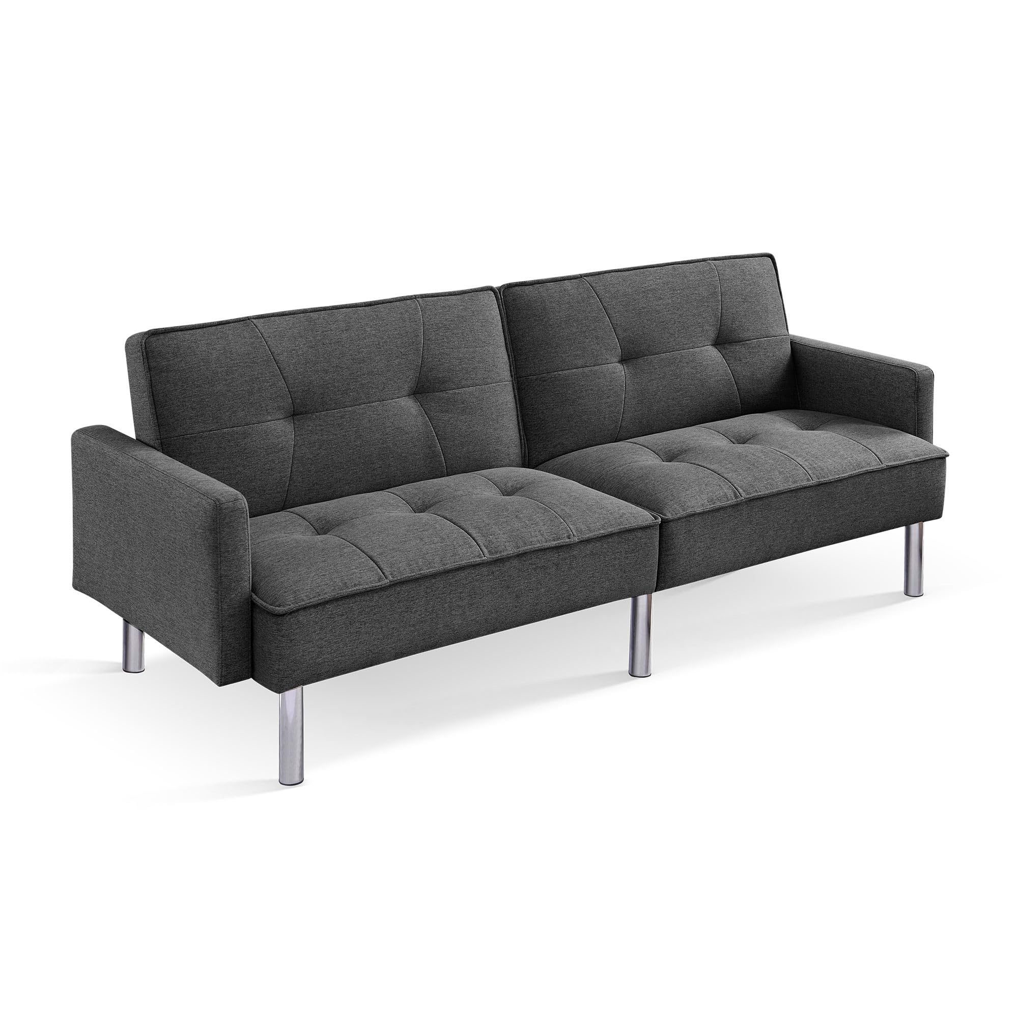 Tufted Futon Convertible Sofa Sleeper with Two Throw Pillows