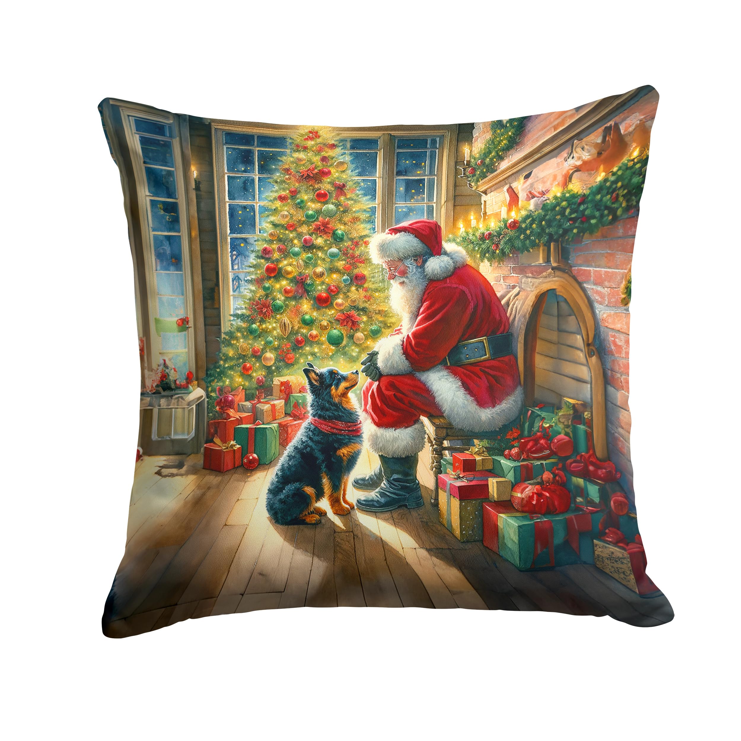 Carolines Treasures Lancashire Heeler and Santa Claus Throw Pillow Machine Washable, Indoor Outdoor Decorative Pillow for Couch, Bed or Patio, 14Hx14W
