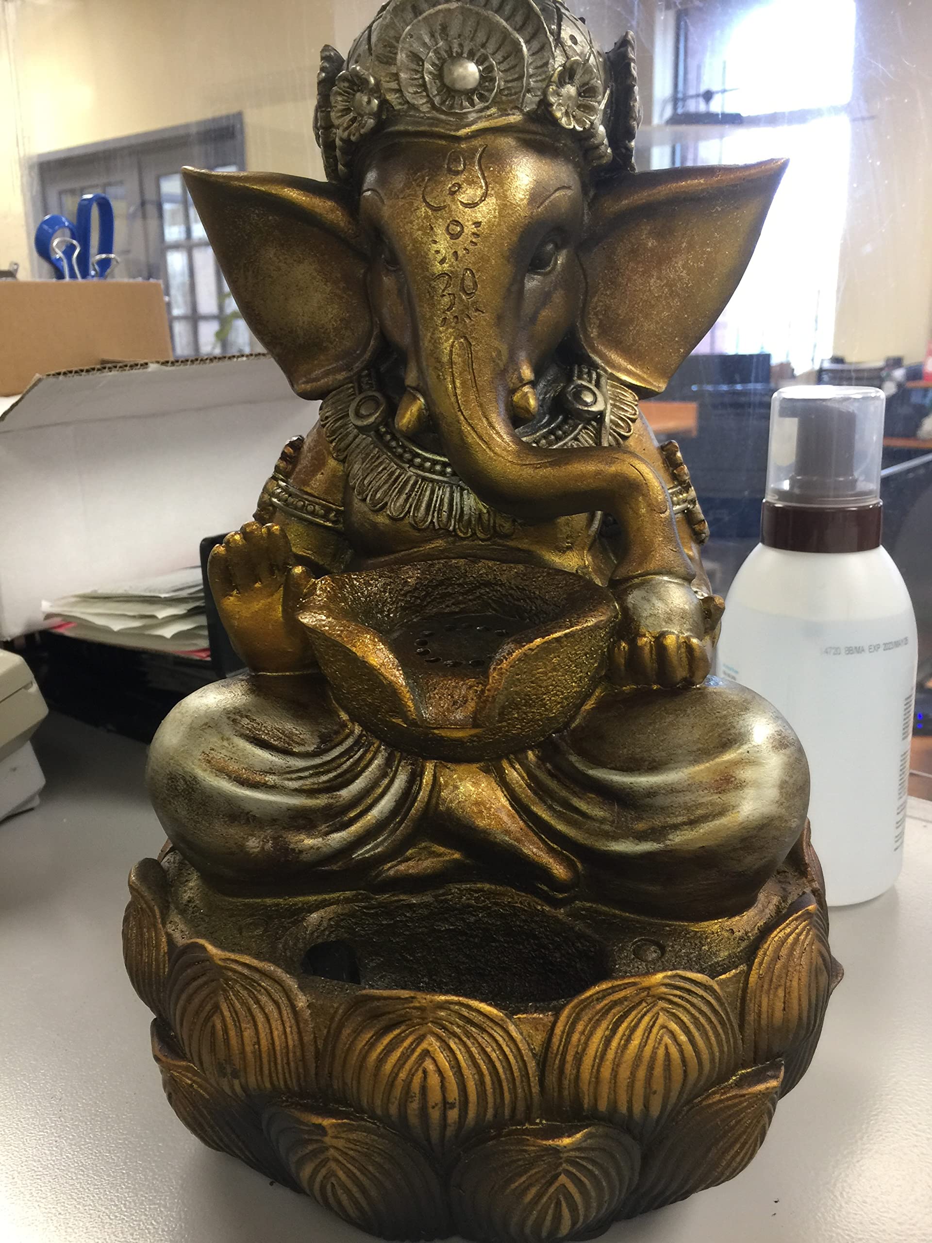 Hi-Line Gift Ltd 79554-M-G Fountain-Tabletop Lord Ganesh Sculptural Fountain with Wt LED