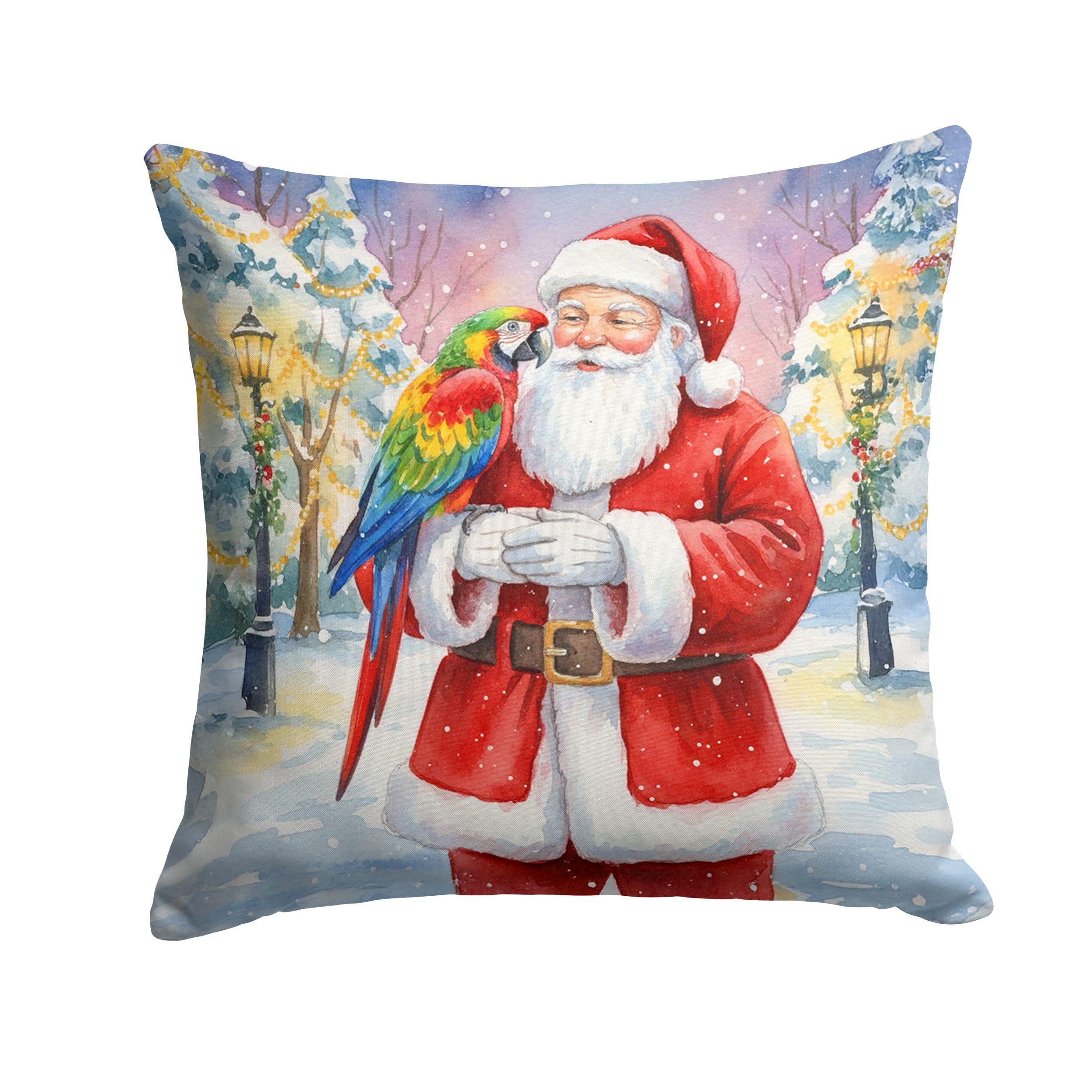 Carolines Treasures Parrot with Santa Claus Throw Pillow Decorative Indoor Outdoor Accent Cushion for Couch, Bed or Patio, 18Hx18W