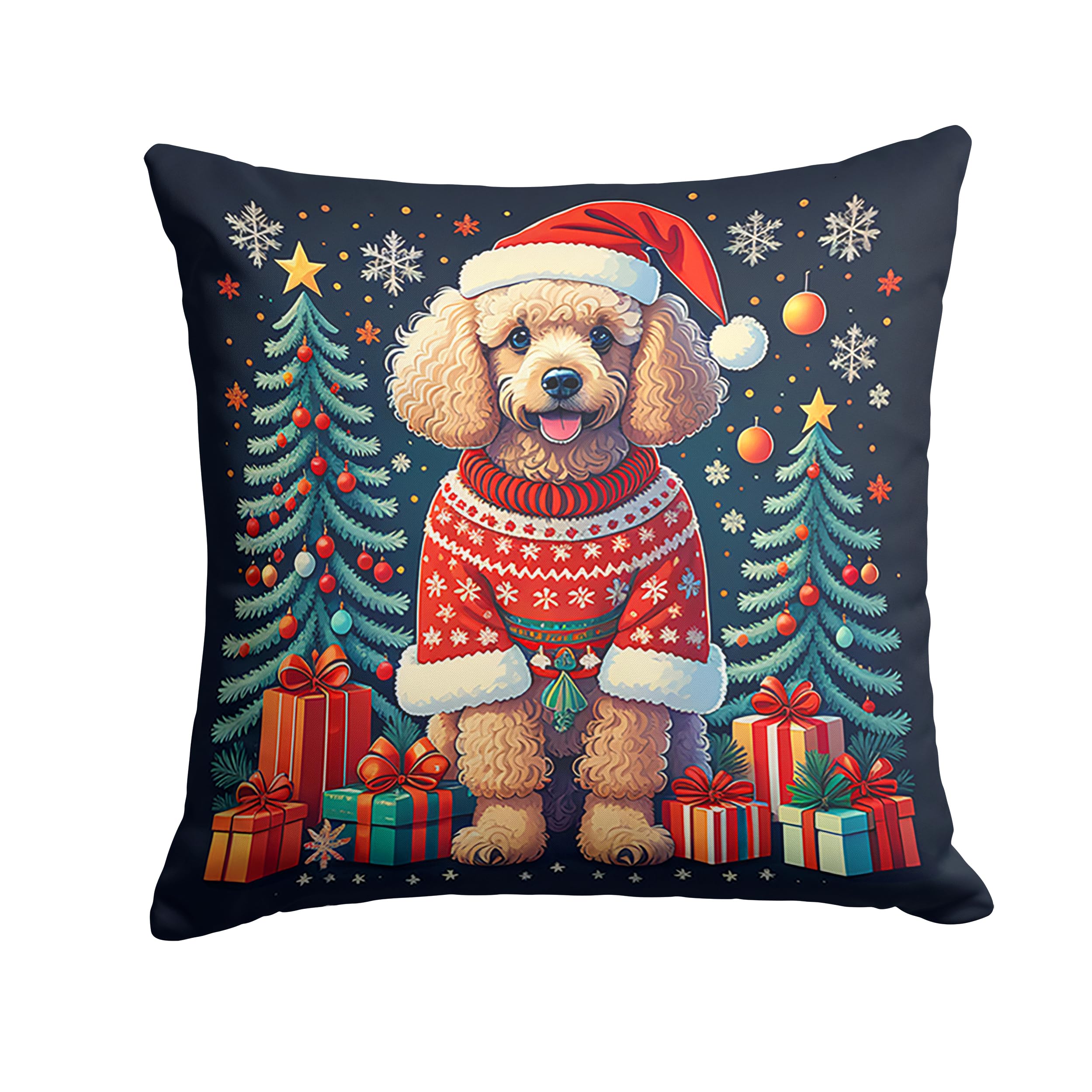 Carolines Treasures DAC1146PW1818 Apricot Toy Poodle Christmas Fabric Decorative Pillow Machine Washable, Indoor Outdoor Decorative Pillow for Couch, Bed or Patio, 18Hx18W