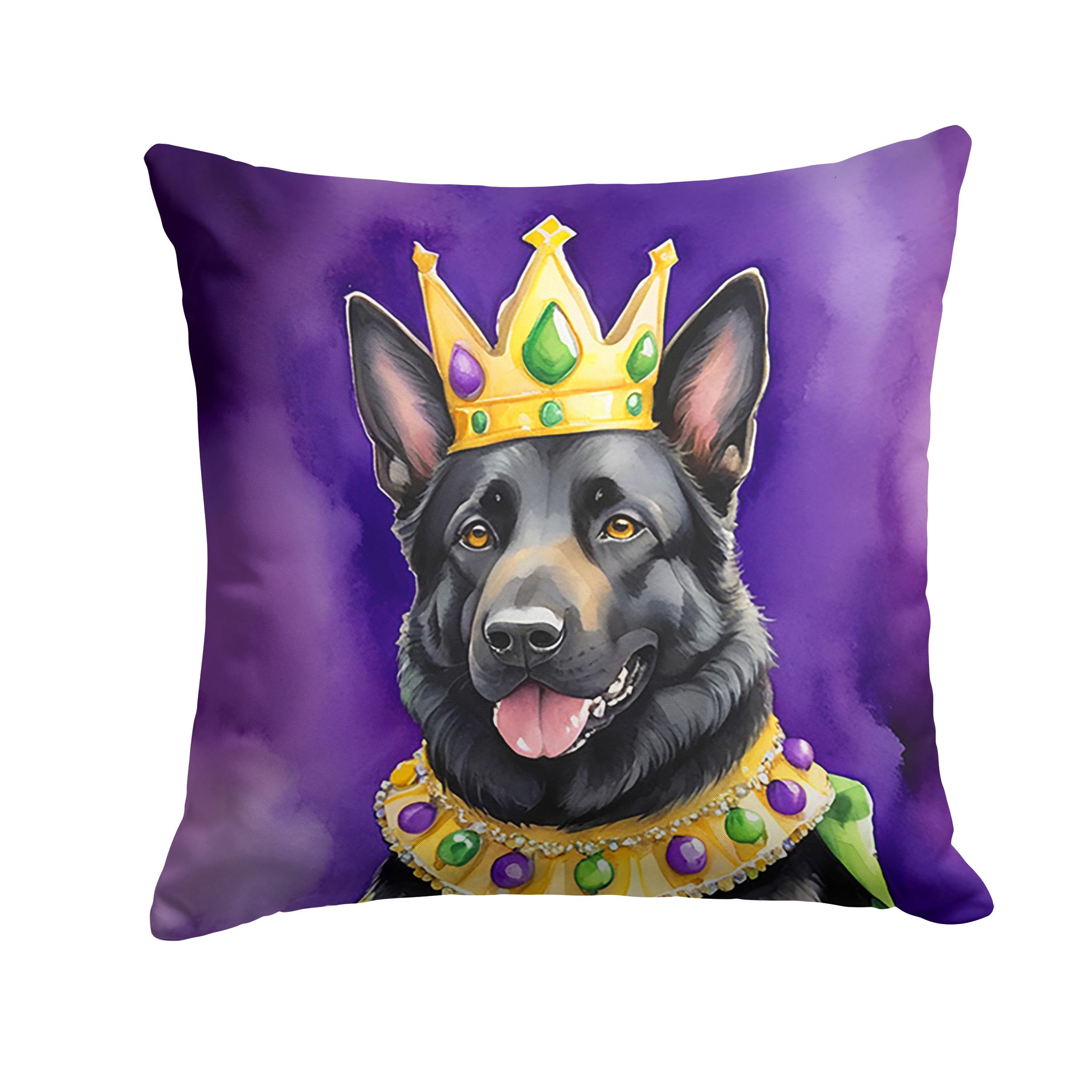 Carolines Treasures Black German Shepherd King of Mardi Gras Throw Pillow Machine Washable, Indoor Outdoor Decorative Pillow for Couch, Bed or Patio, 14Hx14W