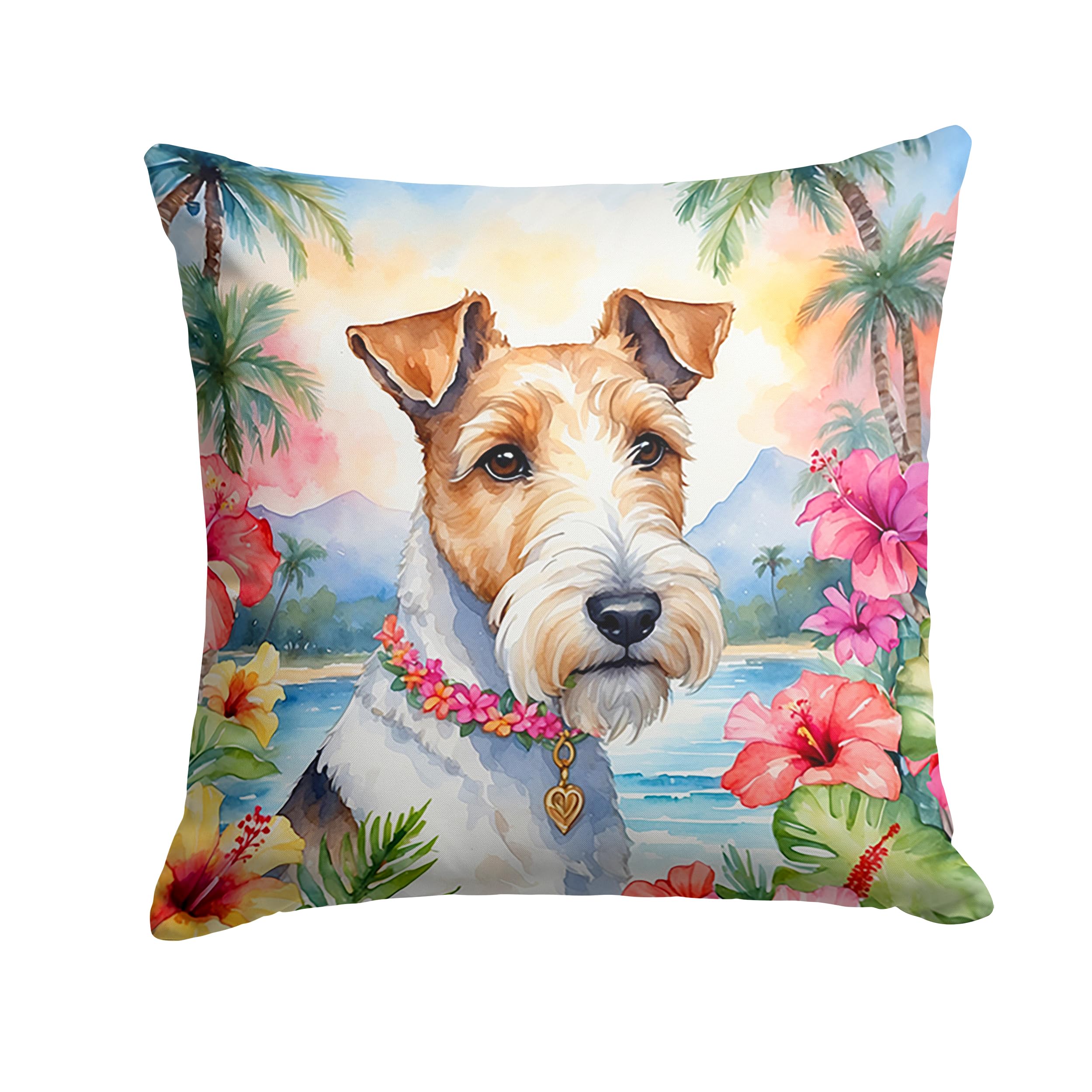 Carolines Treasures Luau Party Decorative Throw Pillow, 18Hx18W, Fox Terrier 6433