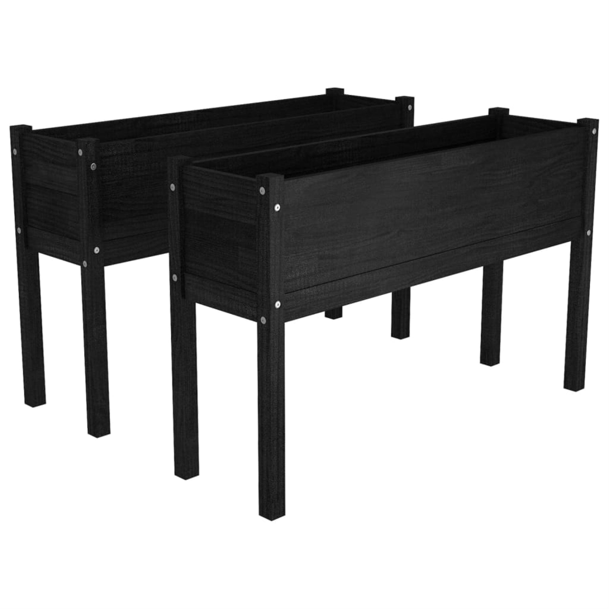 Vidaxl Garden Planters 2 Pcs Black 43.3'X12.2'X27.6' Solid Wood Pine