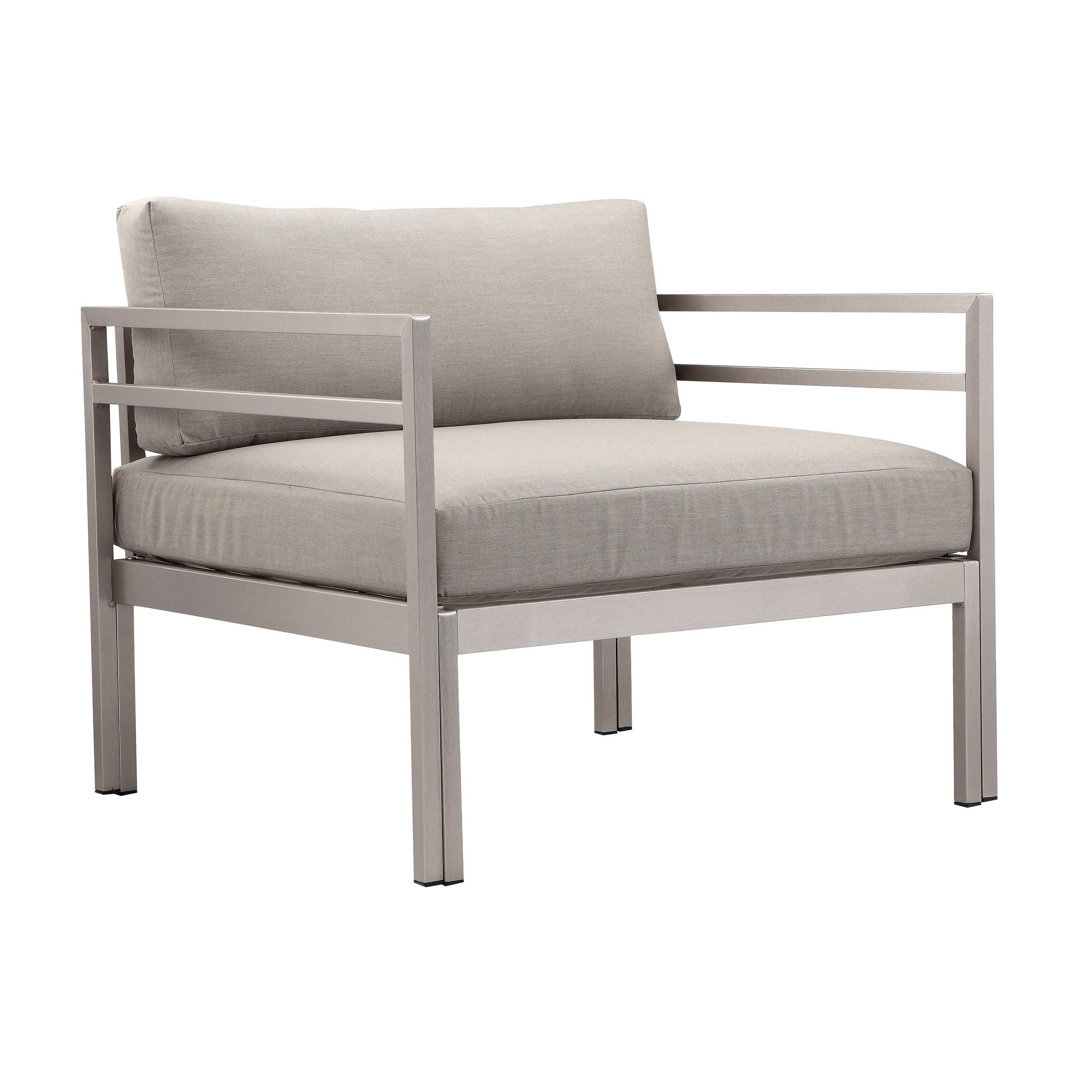 Billy 34 Inch Modern Outdoor Armchair, Gray Aluminum Frame, Fabric Cushions