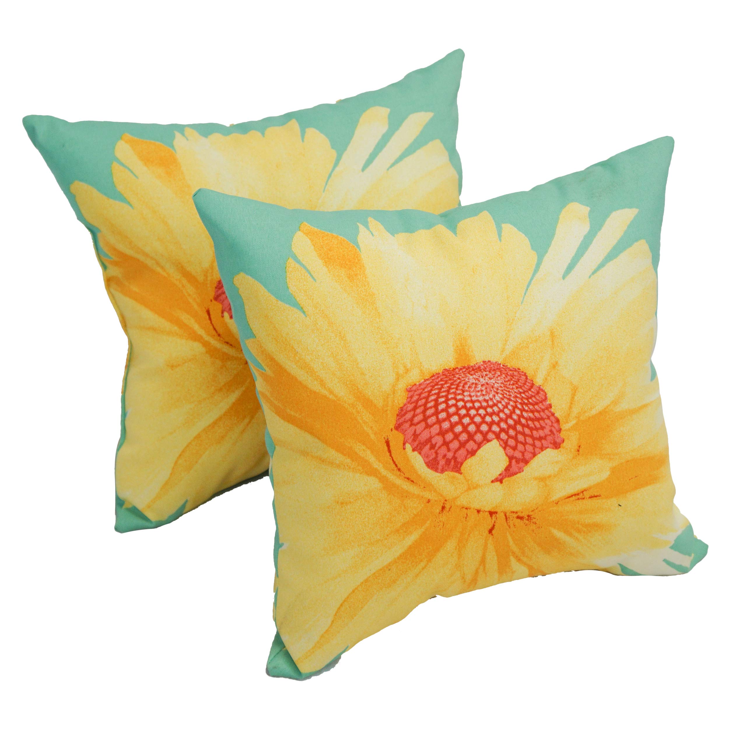 Blazing Needles 17-inch Outdoor Spun Polyester Throw Pillows (Set of 2) - Daisy Teal