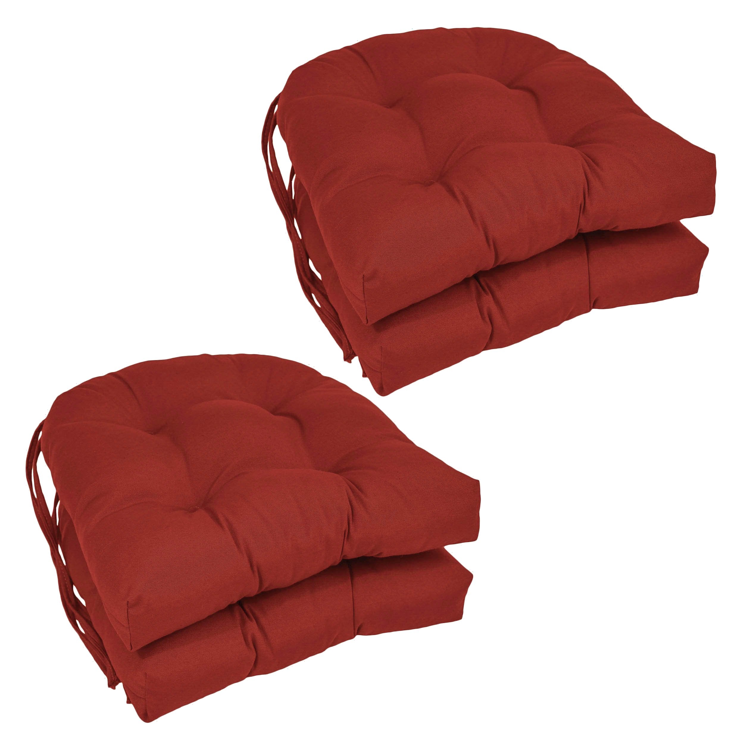 16-inch Solid Twill U-shaped Tufted Chair Cushions (Set of 4) - Ruby Red
