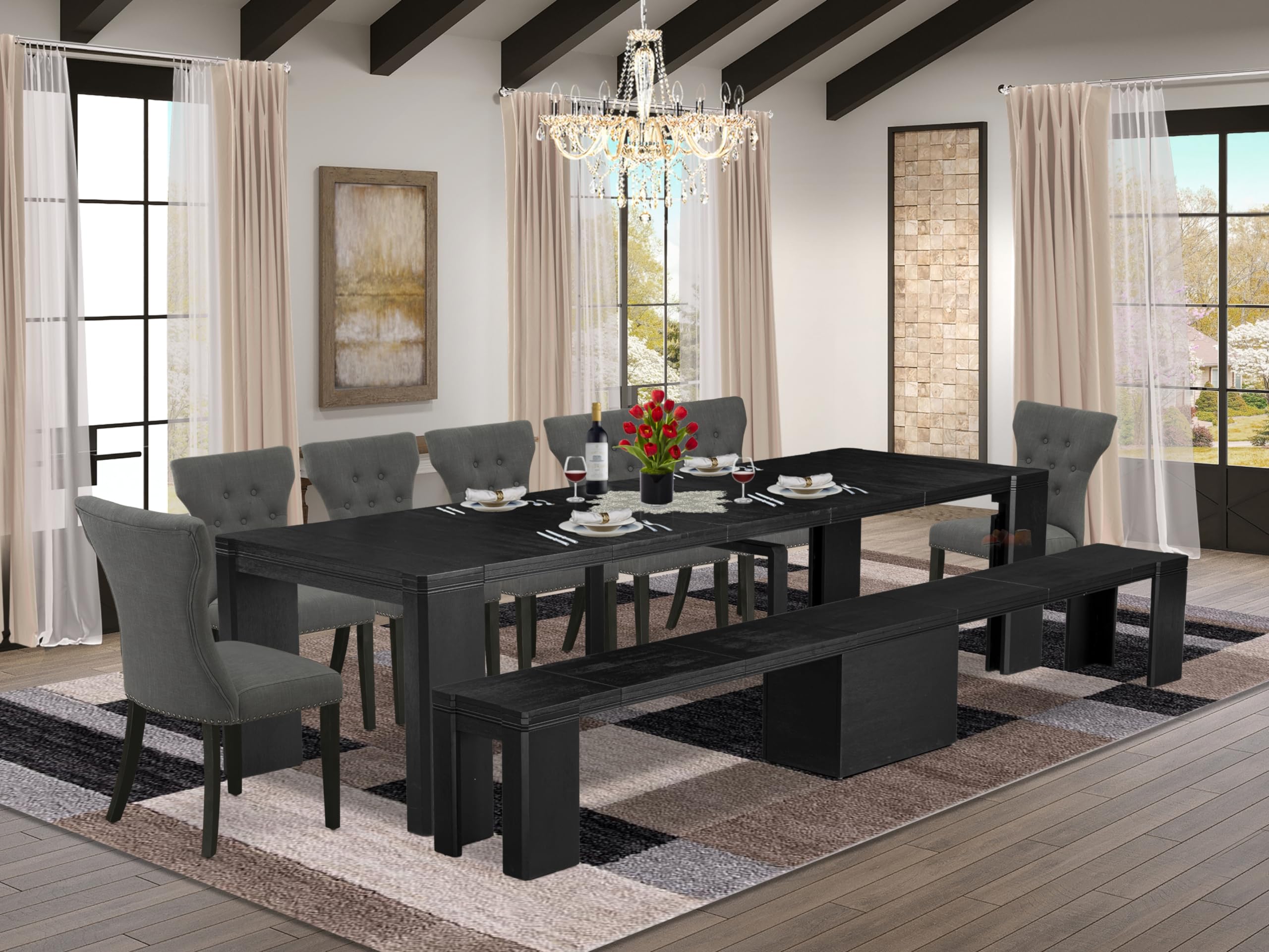 9-piece Dining Room Table Set a Rectangular Dining Table