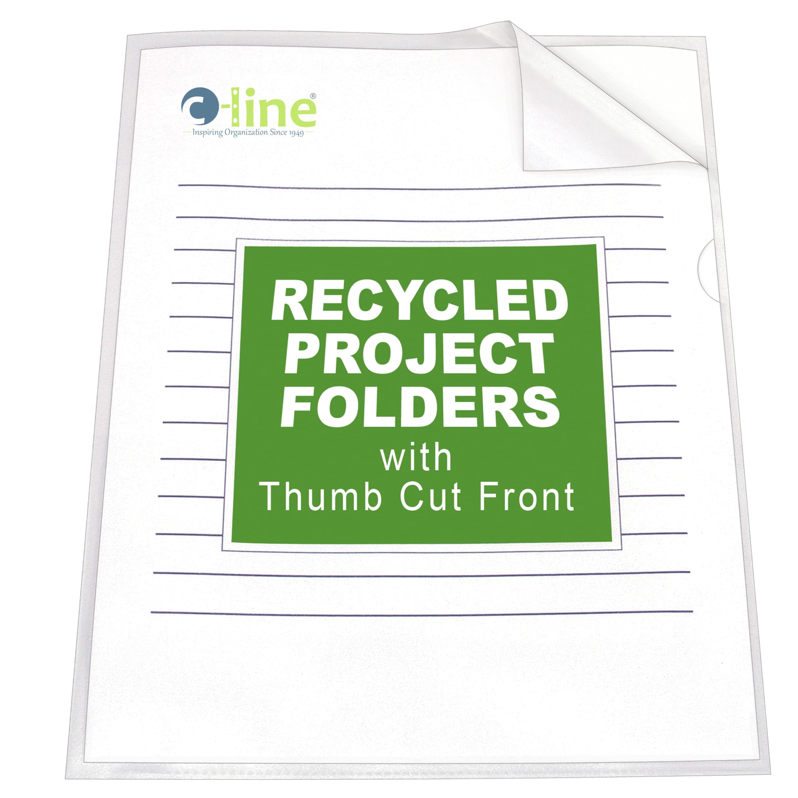 Recycled Project Folders, Clear - Reduced glare, 11 x 8 1/2, 25/BX, 62127