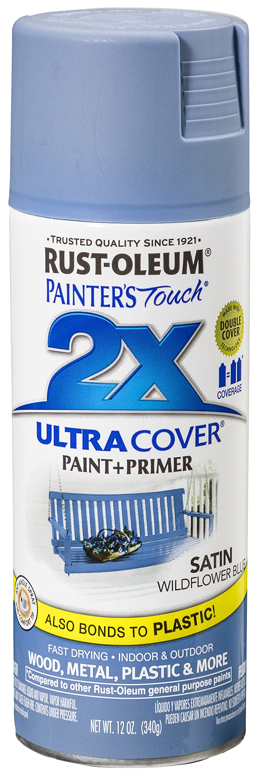 Rust-Oleum 249062 Painter'S Touch 2X Ultra Cover, 12 Ounce (Pack Of 1), Satin Wildflower Blue