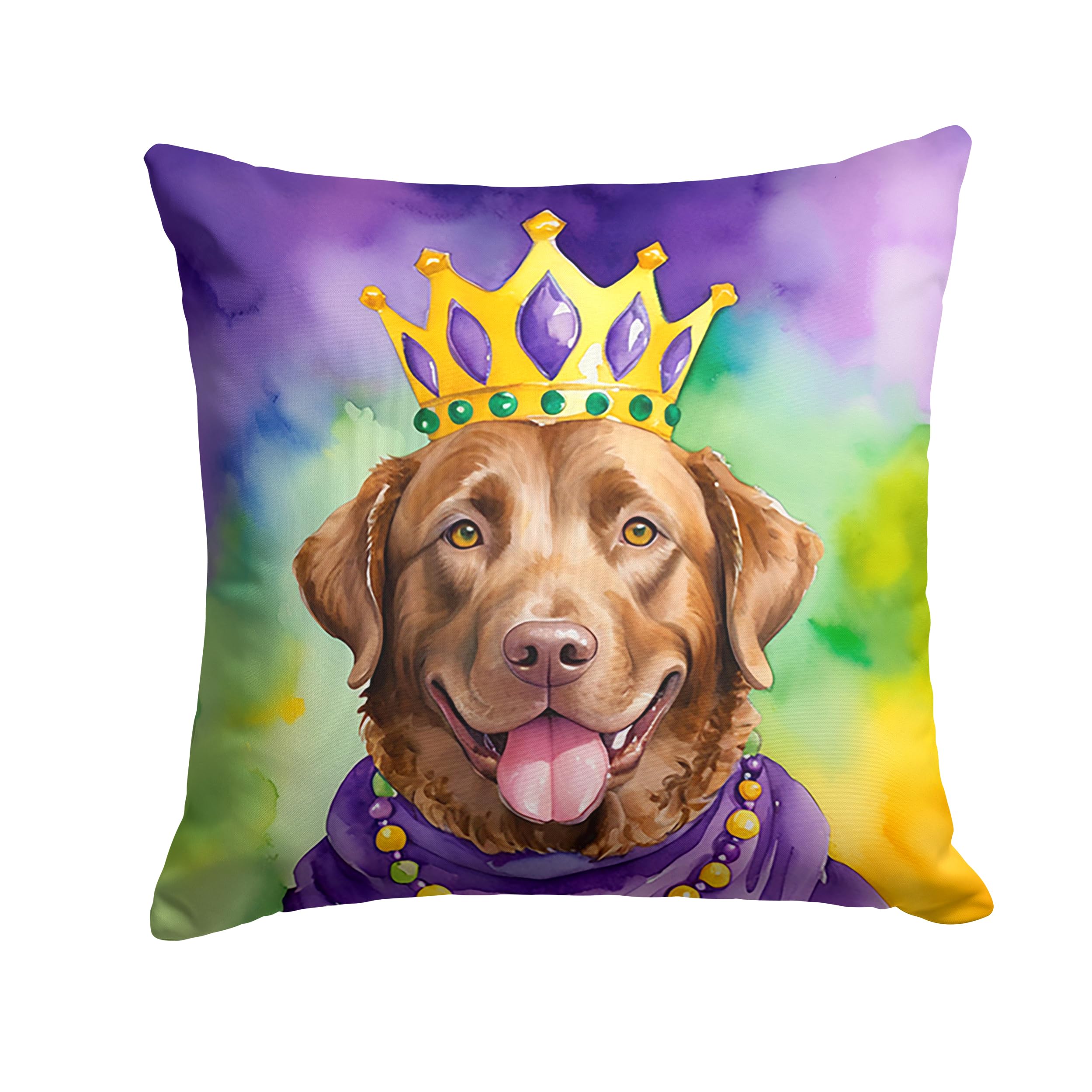 Carolines Treasures Chesapeake Bay Retriever King of Mardi Gras Throw Pillow Machine Washable, Indoor Outdoor Decorative Pillow for Couch, Bed or Patio, 18Hx18W