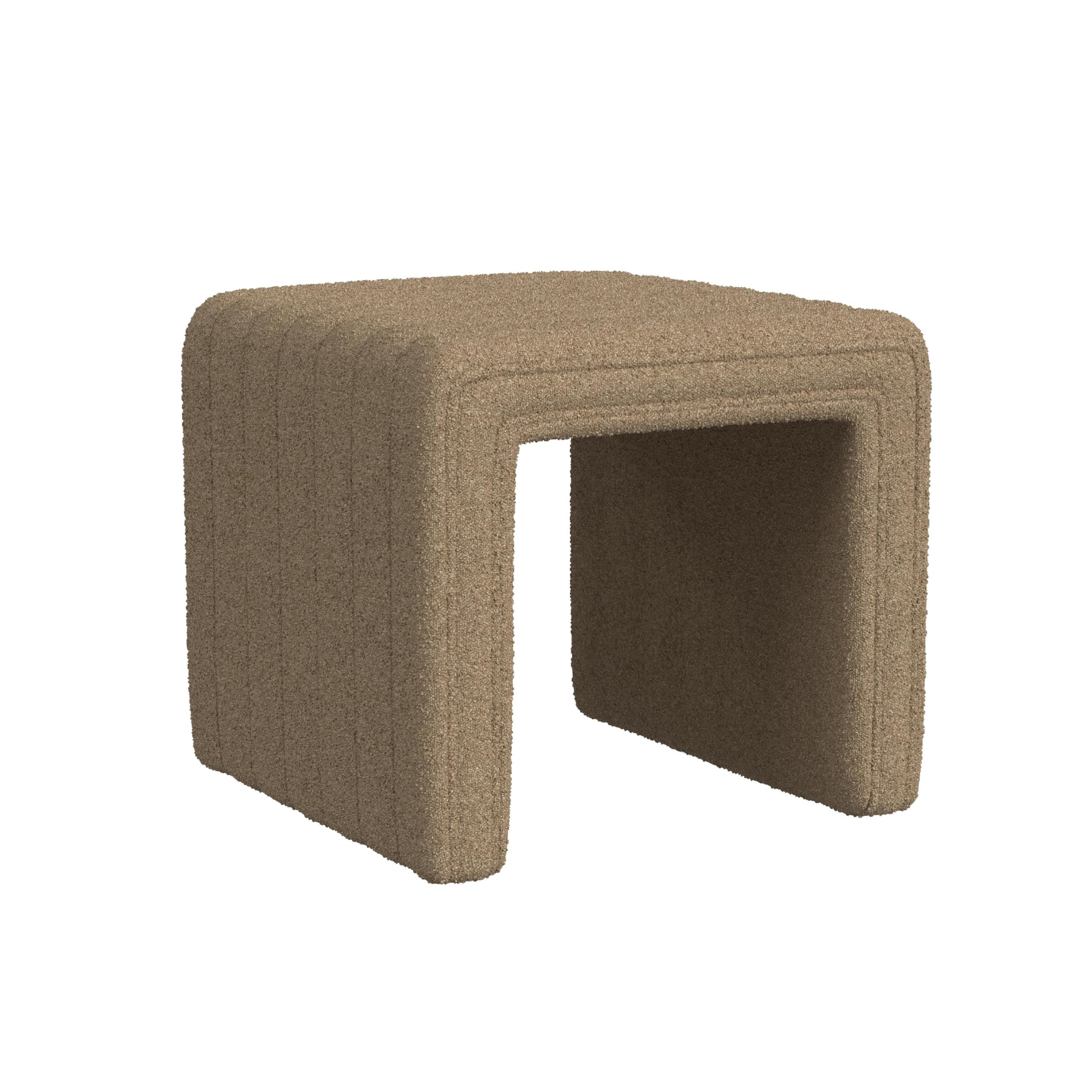 Ada Footstool Ottoman, Channel Tufted Taupe Brown Boucle, 19 Inch
