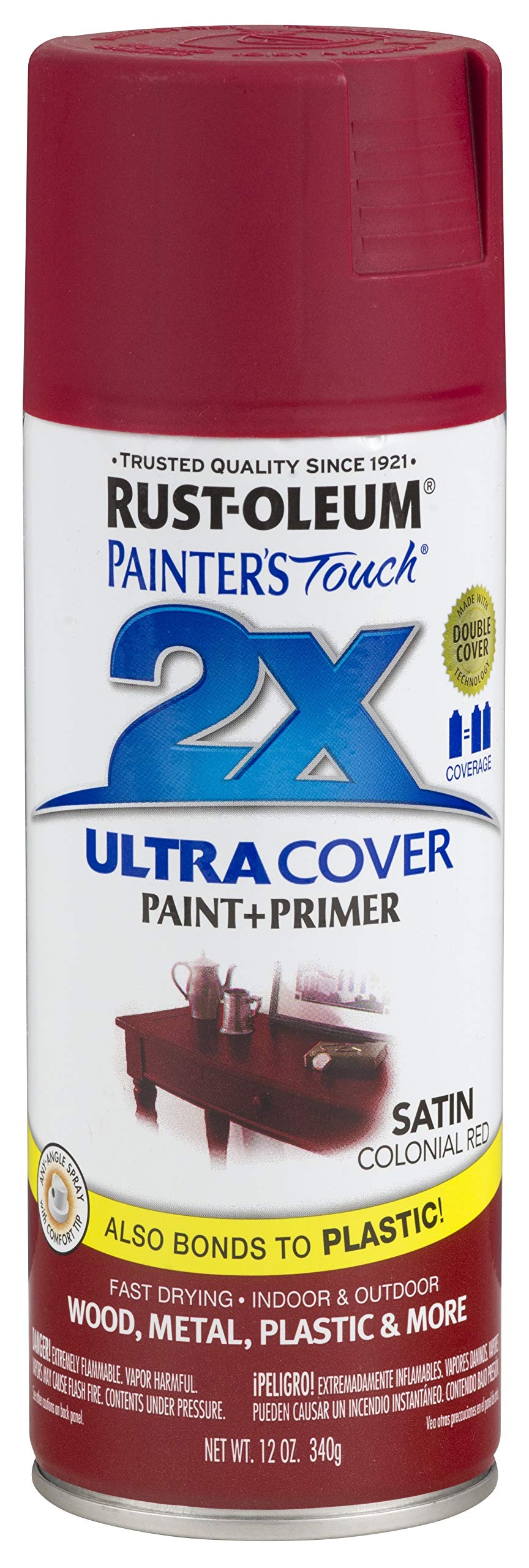 Rust-Oleum 249082 Painter'S Touch 2X Ultra Cover, 12 Ounce (Pack Of 1), Satin Colonial Red